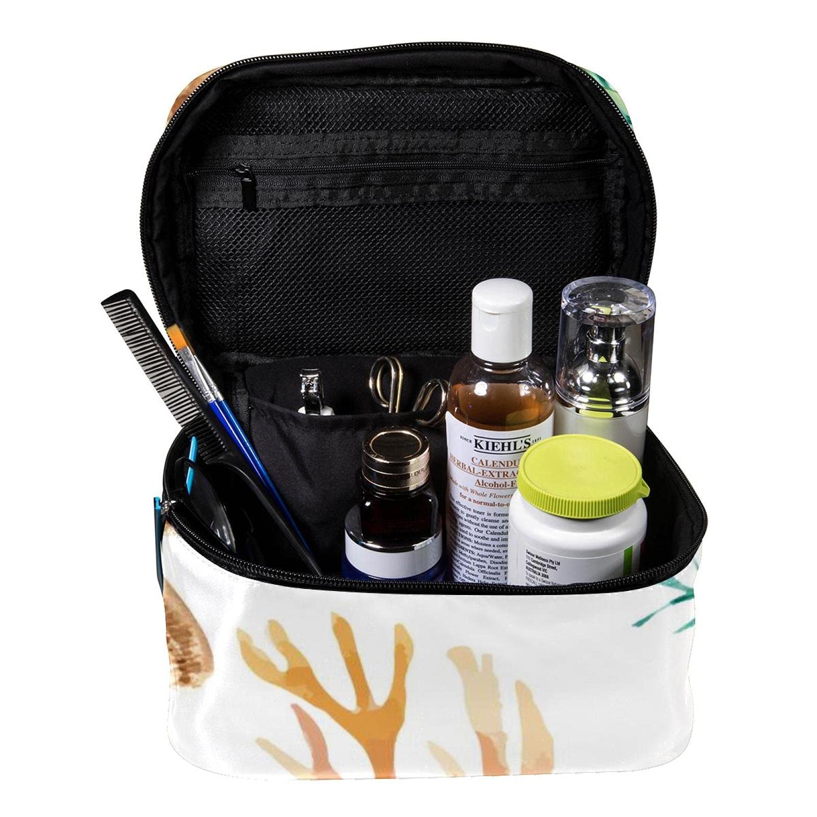 Sea Starfish Coral Print Large Makeup Bag for Women - Waterproof Cosmetic Organizer with Zipper, Travel Toiletry Case for Beach Vacation & Daily Use