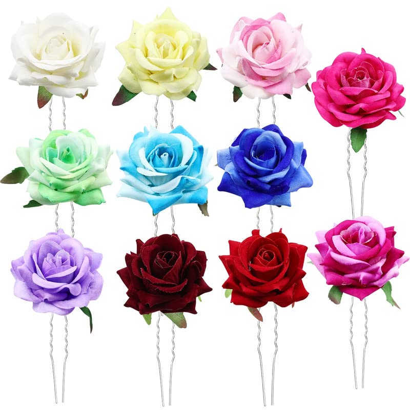 FAMEZA 2 Pack Handmade Rose Flower Hair Pins - U Shaped Bobby Pins, Long Fork Hair Sticks, Shawl Pins & Bun Holders for Women | Wedding, Bridal Party & Everyday Hairstyles | Perfect for Updos, Ponytails & Decorative Hair Accessories