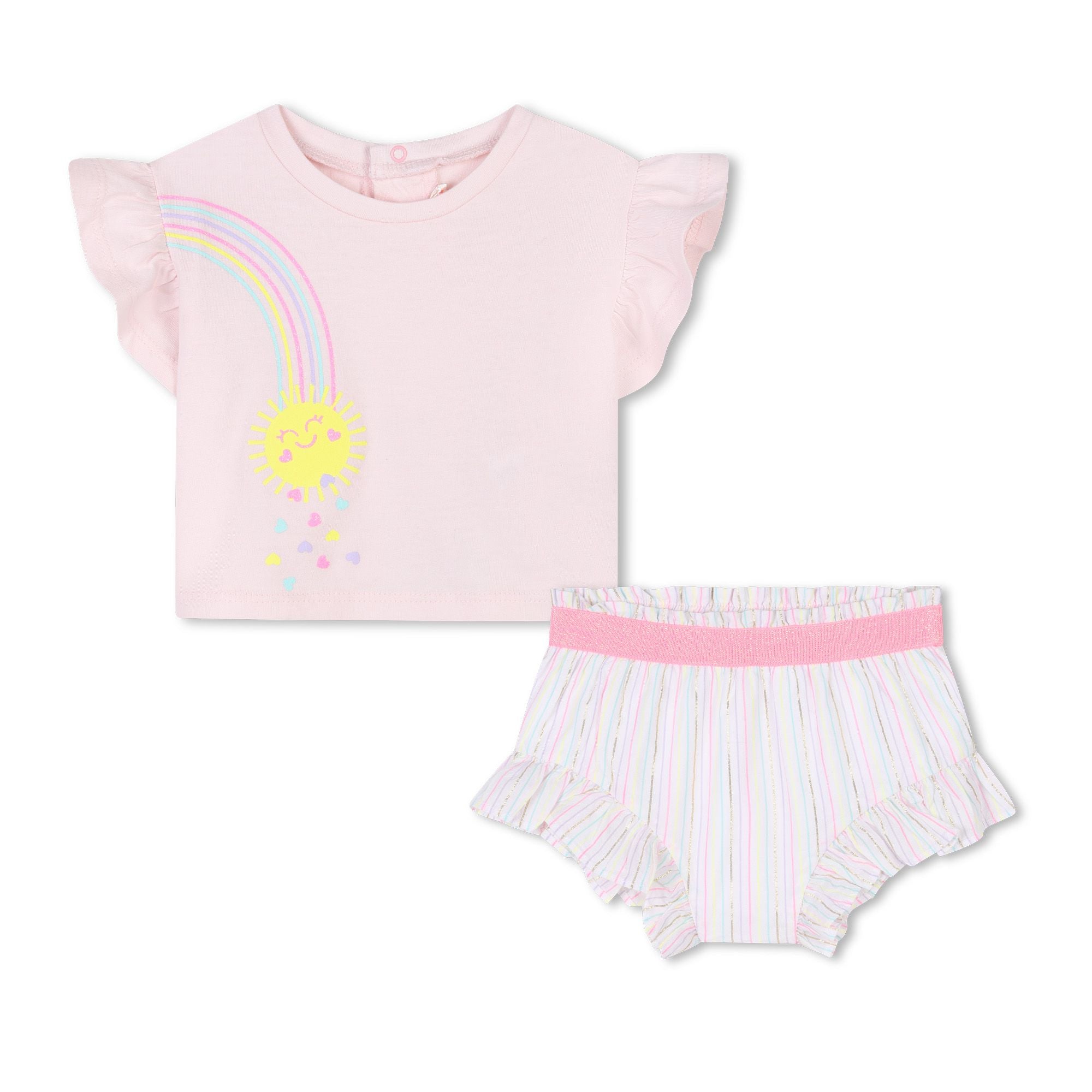 Billieblush Women's White Pale Pink T-Shirt and Shorts Set - Casual Summer Outfit for Beach, Travel & Lounge Wear