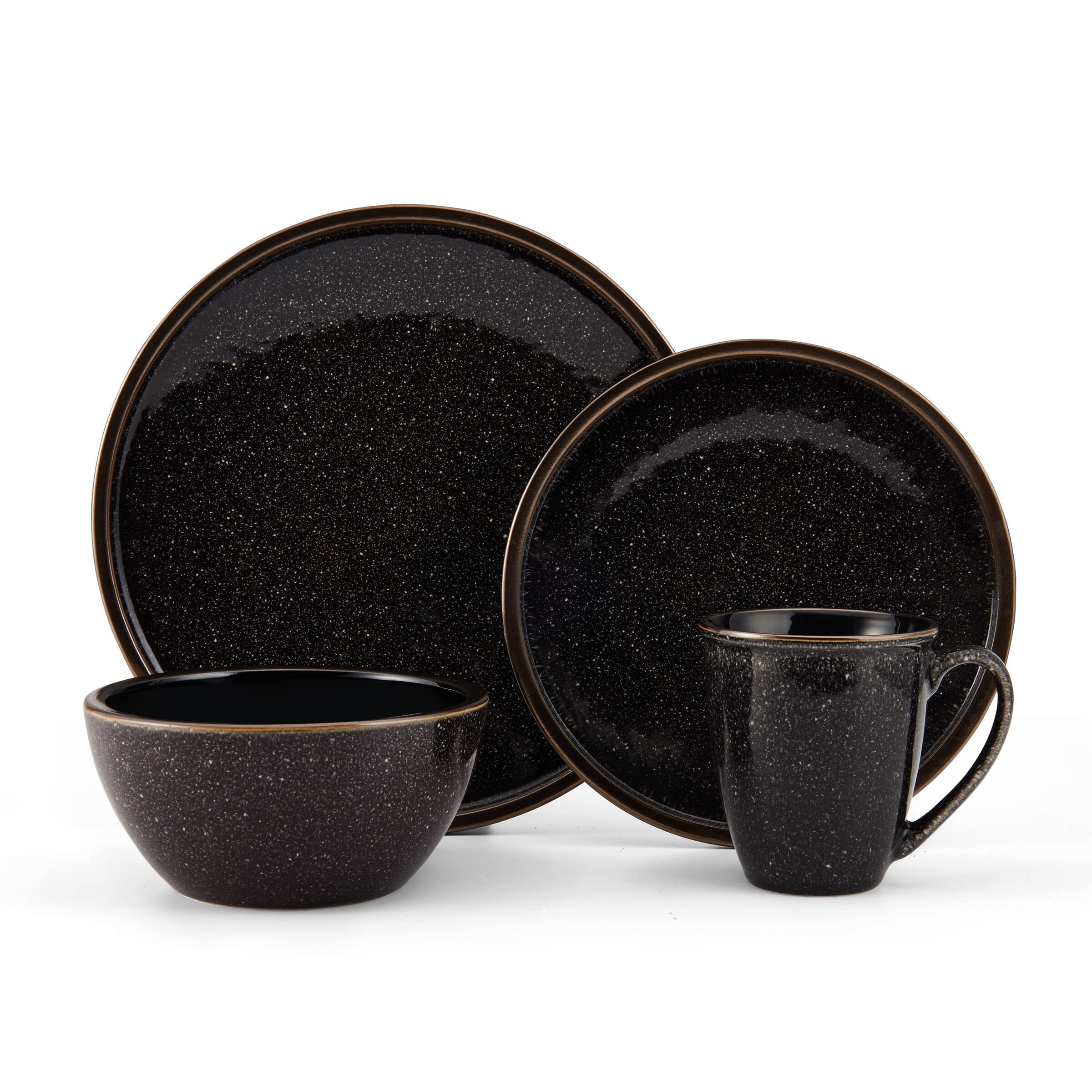 Mikasa Barrett 16-Piece Dinnerware Set - Service for 4 - Elegant Black Tableware for Everyday Dining & Entertaining