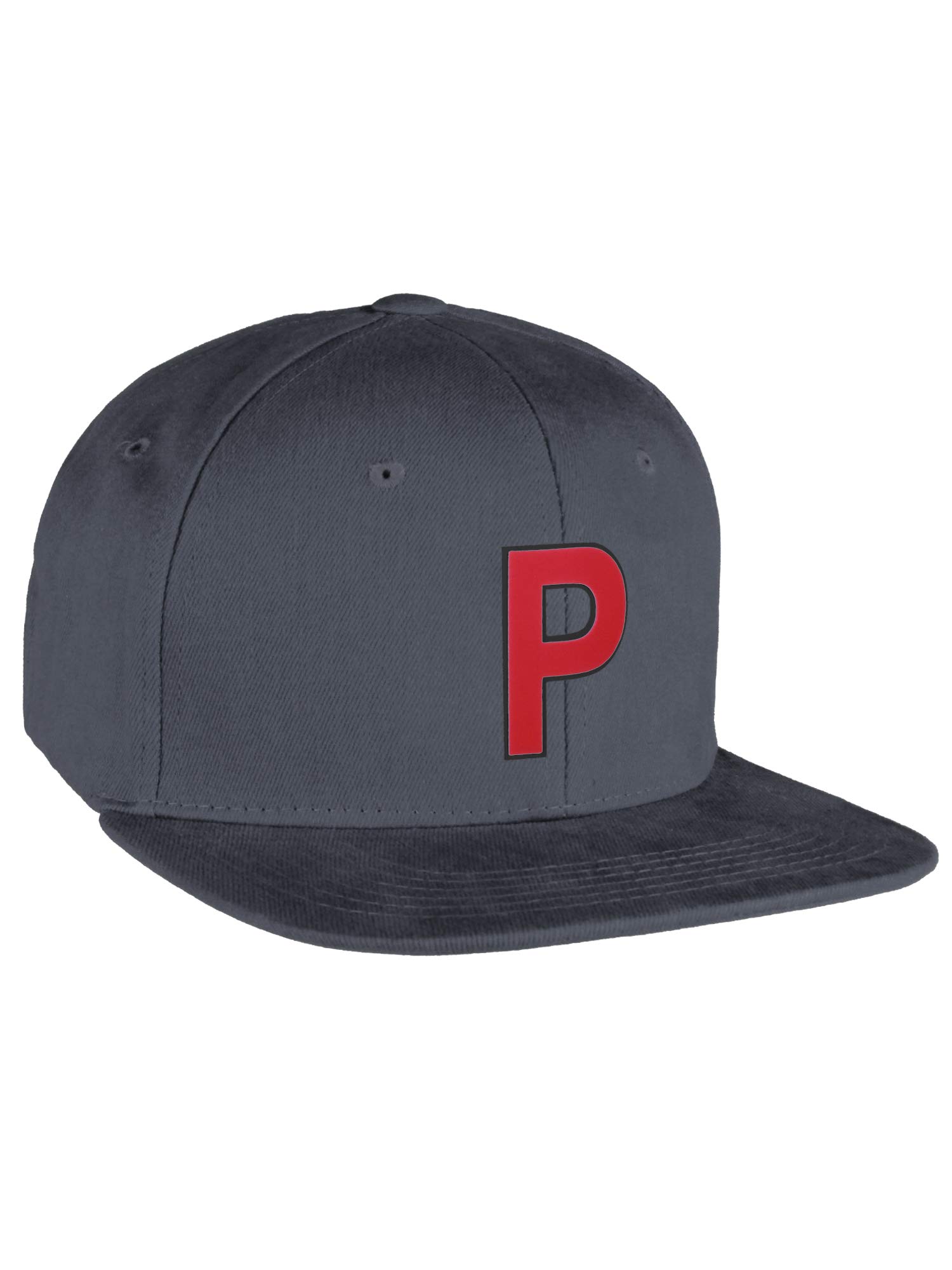 Flexfit Classic Flat Bill Visor Cap with Custom A-Z Initial Letter - Charcoal Black Red | Personalized Baseball Hat for Men & Women, Streetwear Fashion & Outdoor Sports