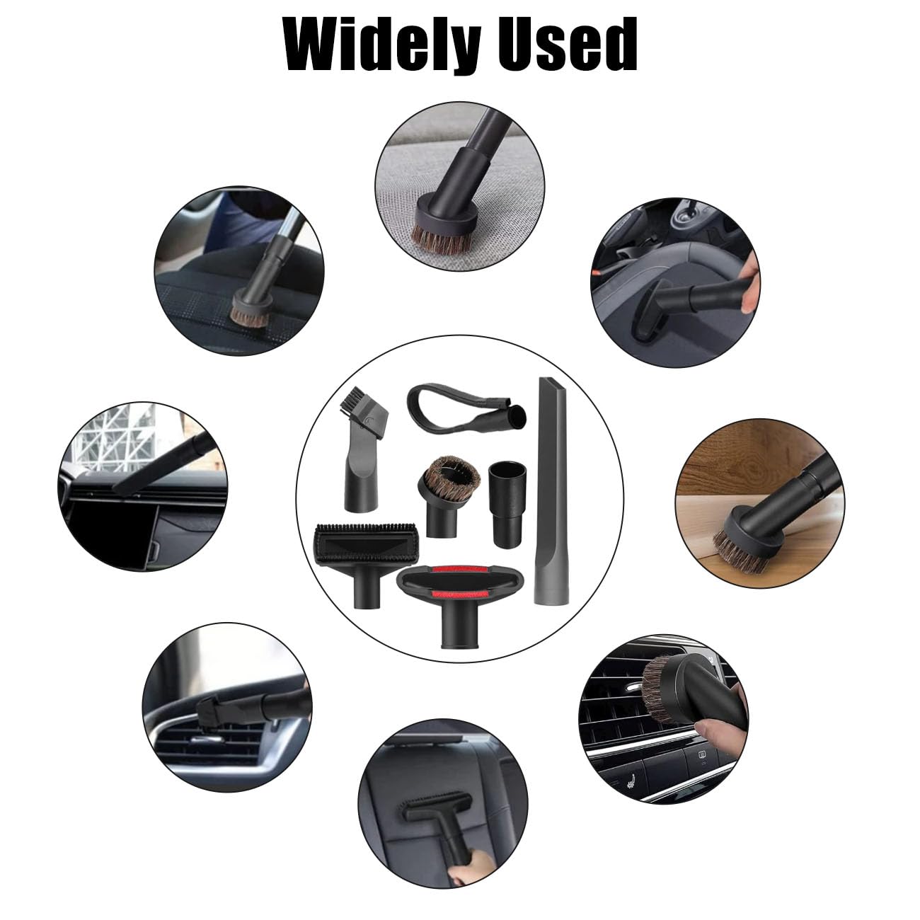 7-Piece Vacuum Cleaner Accessories Kit - 1 1/4 inch & 1 3/8 inch Hose Adapters with Dusting Brush - Compatible with Most Standard Vacuums - Perfect for Home Cleaning, Car Detailing, and Pet Hair Removal