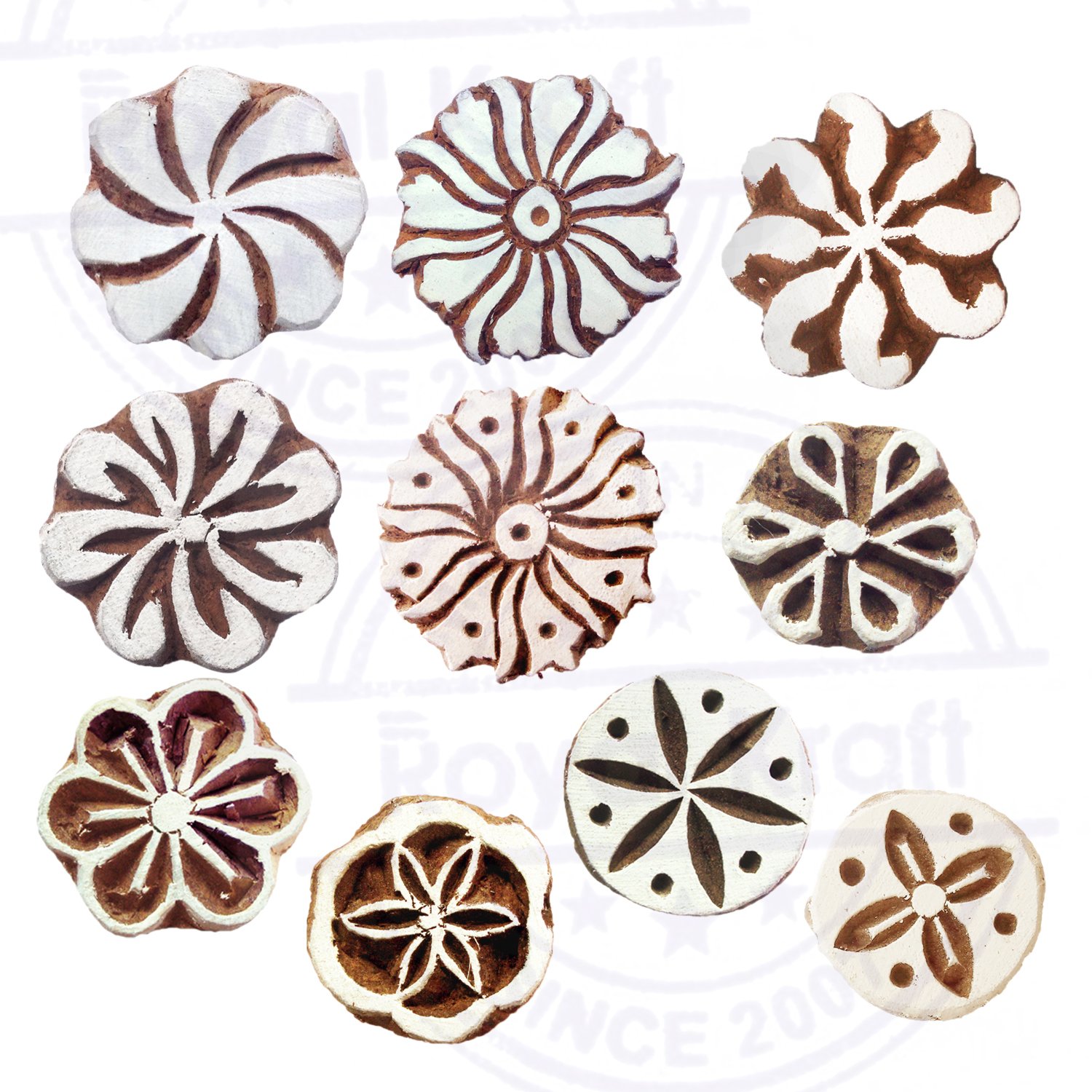 Artistic Fabric Wood Stamps - 10-Piece Round Printing Blocks for DIY Crafts & Scrapbooking