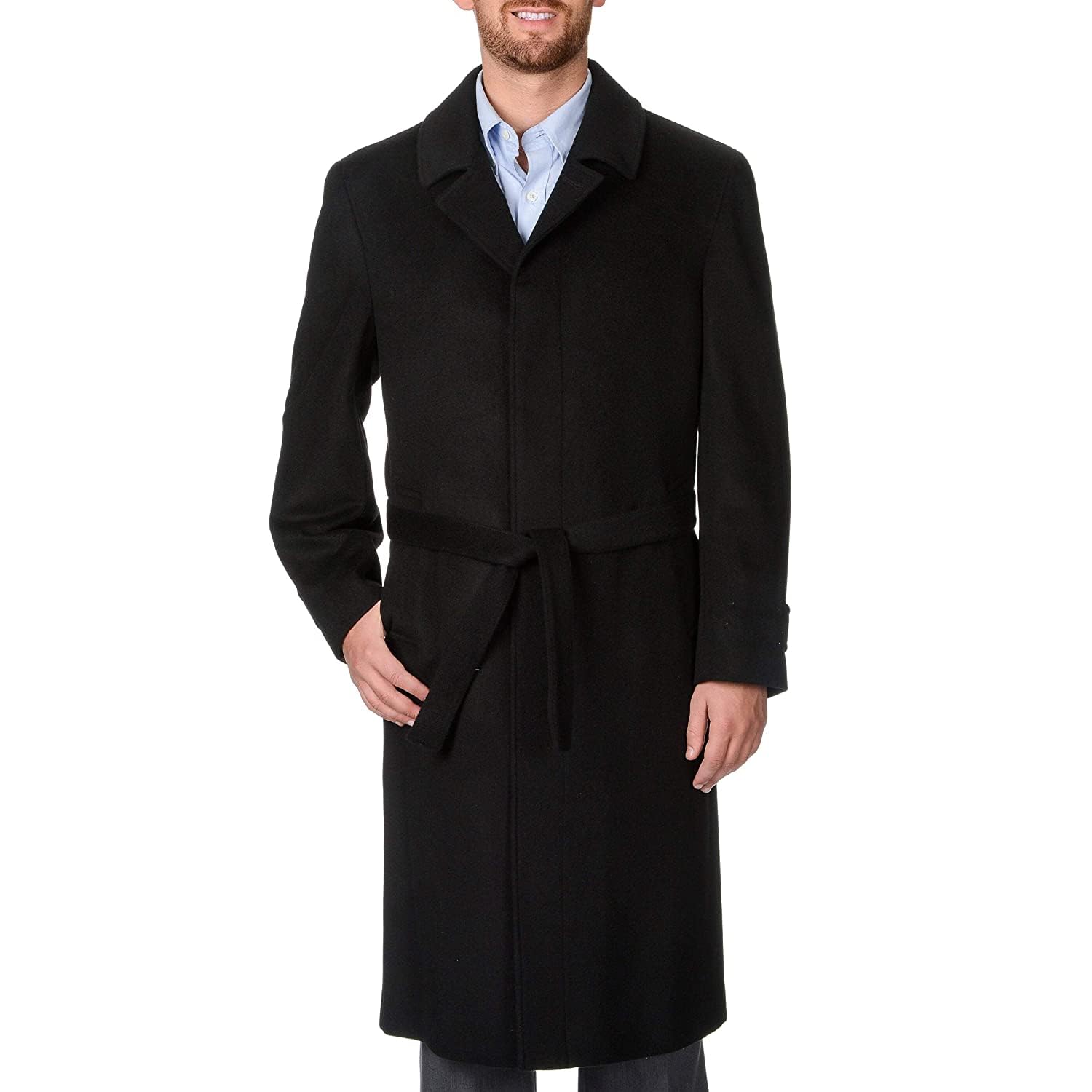 Premium Men's Black Wool Cashmere Blend Single Breasted Winter Overcoat - Elegant Formal & Business Attire for Cold Weather