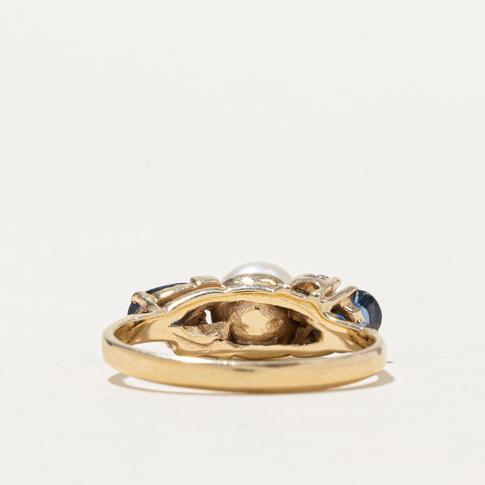 Pearl Sapphire Diamond Ring 0.50ctw 14K Gold Engagement Ring for Women Size 5.5 - Perfect for Wedding, Anniversary & Special Occasion Gifts