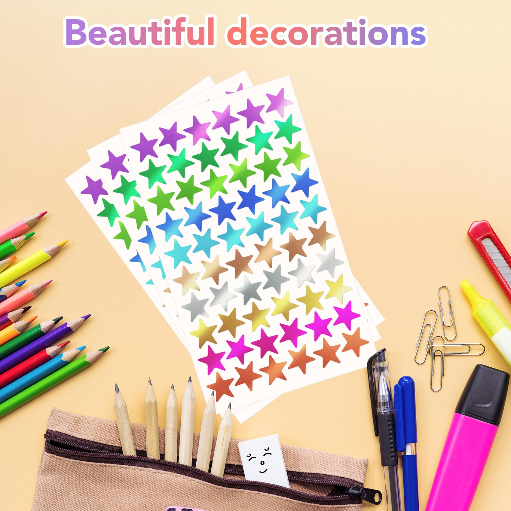 1200PCS Holographic Star Stickers - Rainbow Foil Glitter Stars for Kids, Teachers & Students - Perfect for Classroom Rewards, DIY Projects, Scrapbooking & Home Decoration
