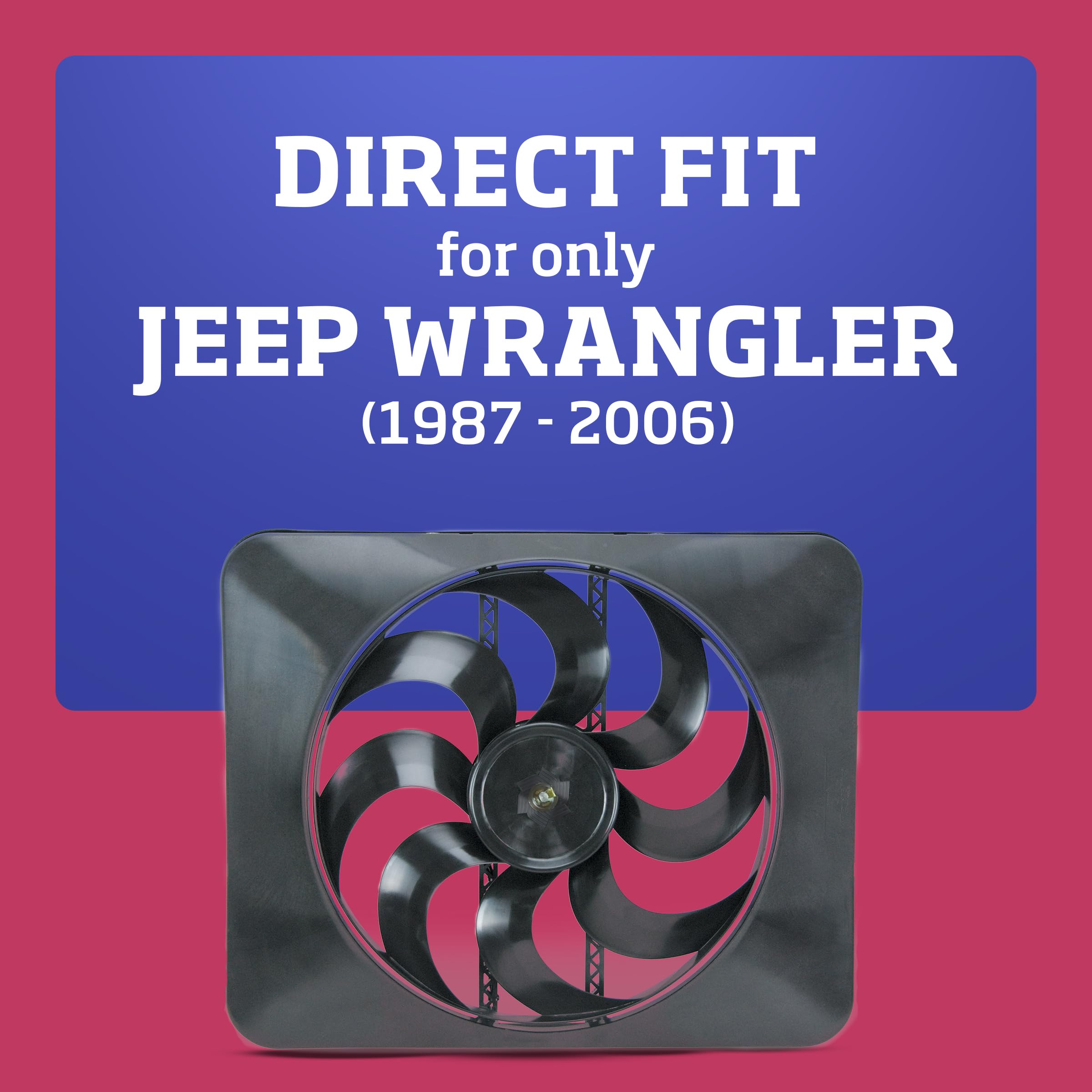 Black Magic Xtreme Direct-Fit Electric Fan for 1987-2006 Jeep Wranglers - Adjustable Thermostat Controller, 15