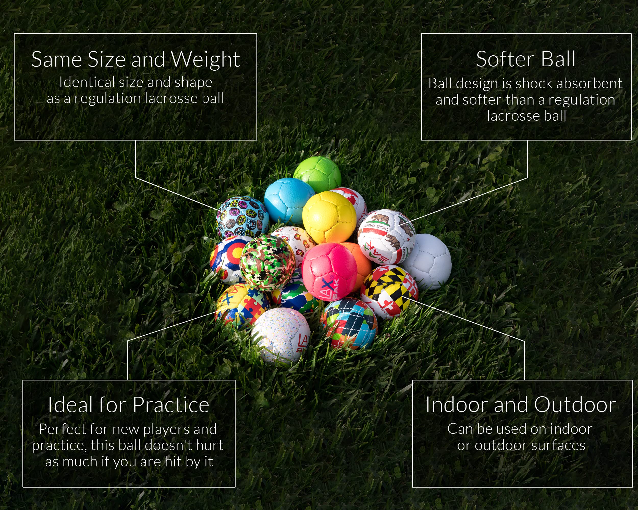 Lax Sak Soft Practice Lacrosse Balls - 1 to 120 Pack Options | Regulation Size & Weight for Indoor/Outdoor Training | Reduced Bounce for Safer Wall Drills, Passing Practice & Team Training Sessions