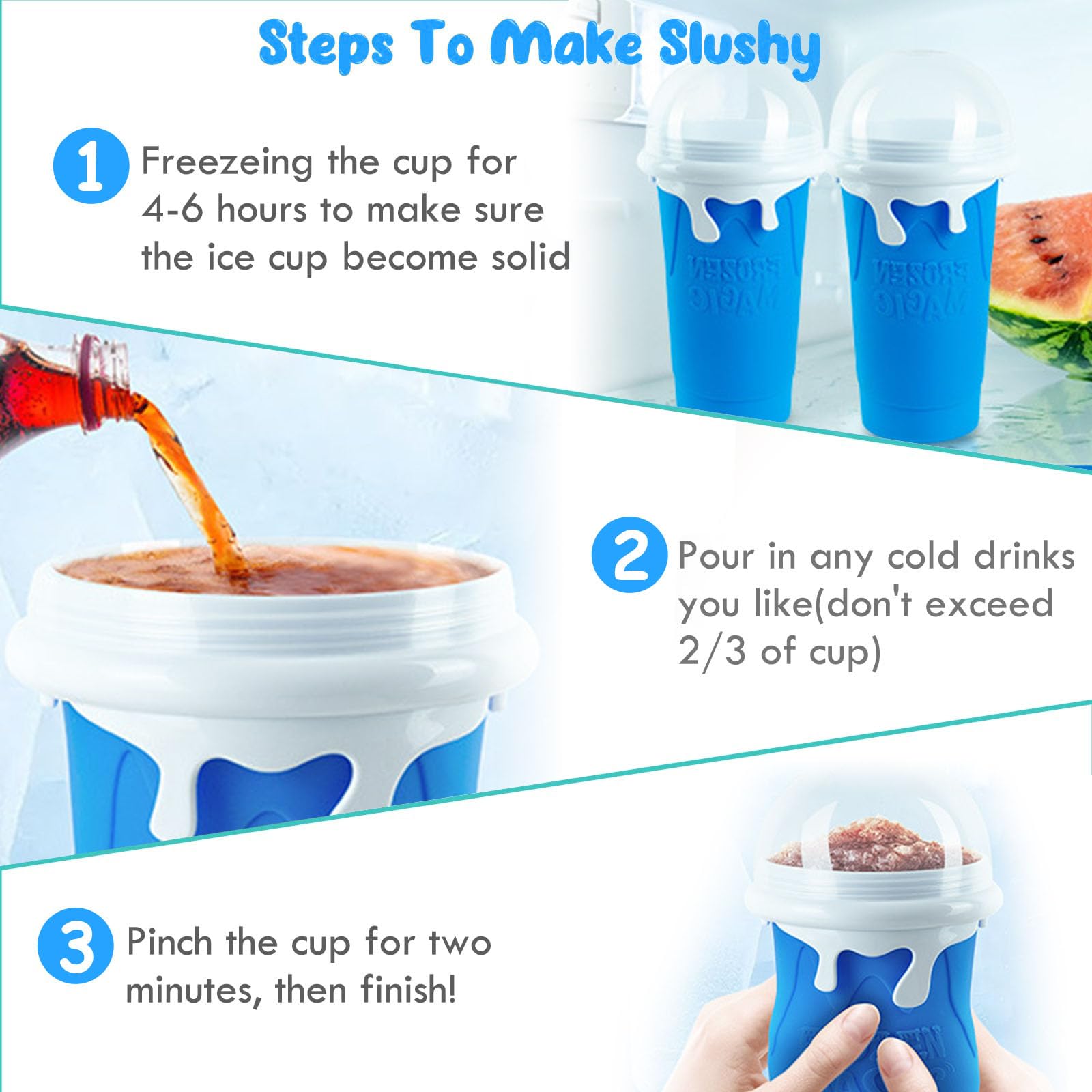 **17oz/500ml Double-Layer Slushie Maker Cup - Quick Frozen Magic Cup for Milk Shakes, Smoothies & Slushies - Fast Cooling & Serving (Blue) - Perfect for Summer Drinks, Parties & Kids Treats**