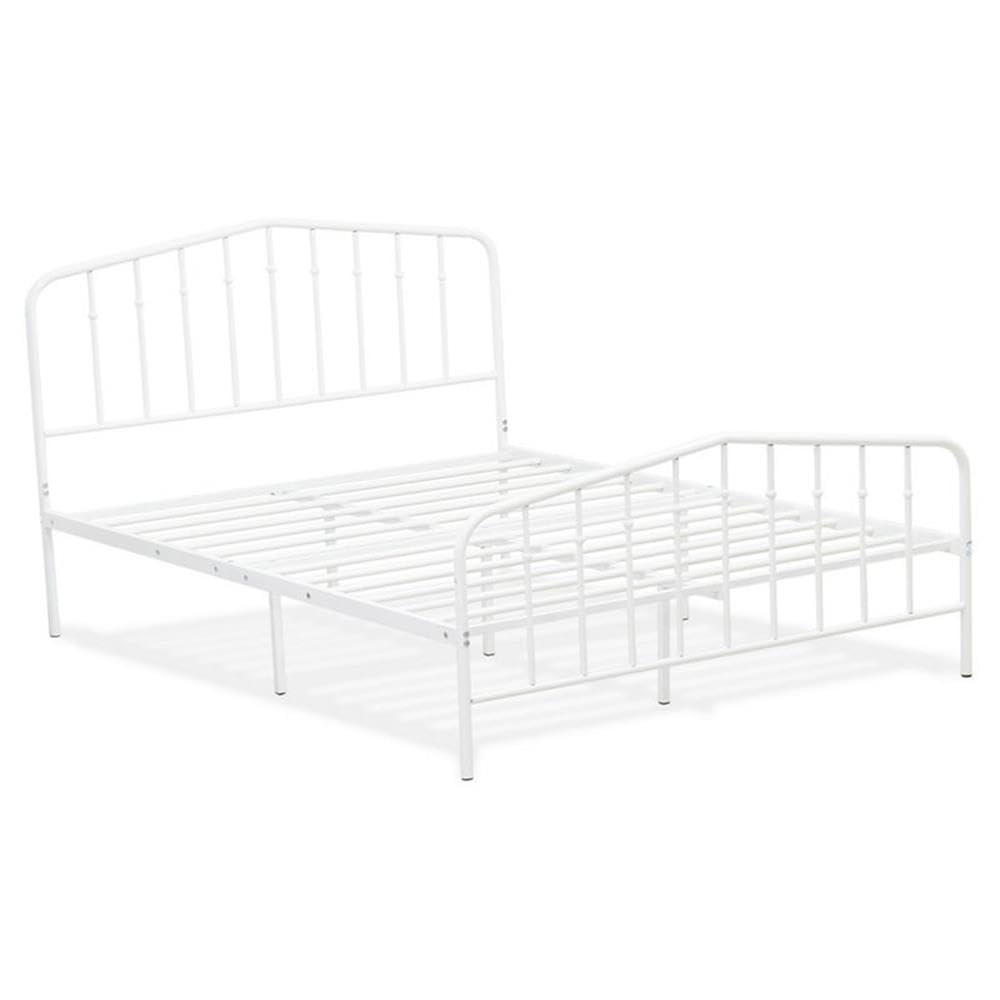 East West Furniture KHFBWHI Kemah Full Bed Frame with 3 Sturdy Metal Legs - White Powder Coated Deluxe Bed Frame for Bedroom, Guest Room & Dormitory