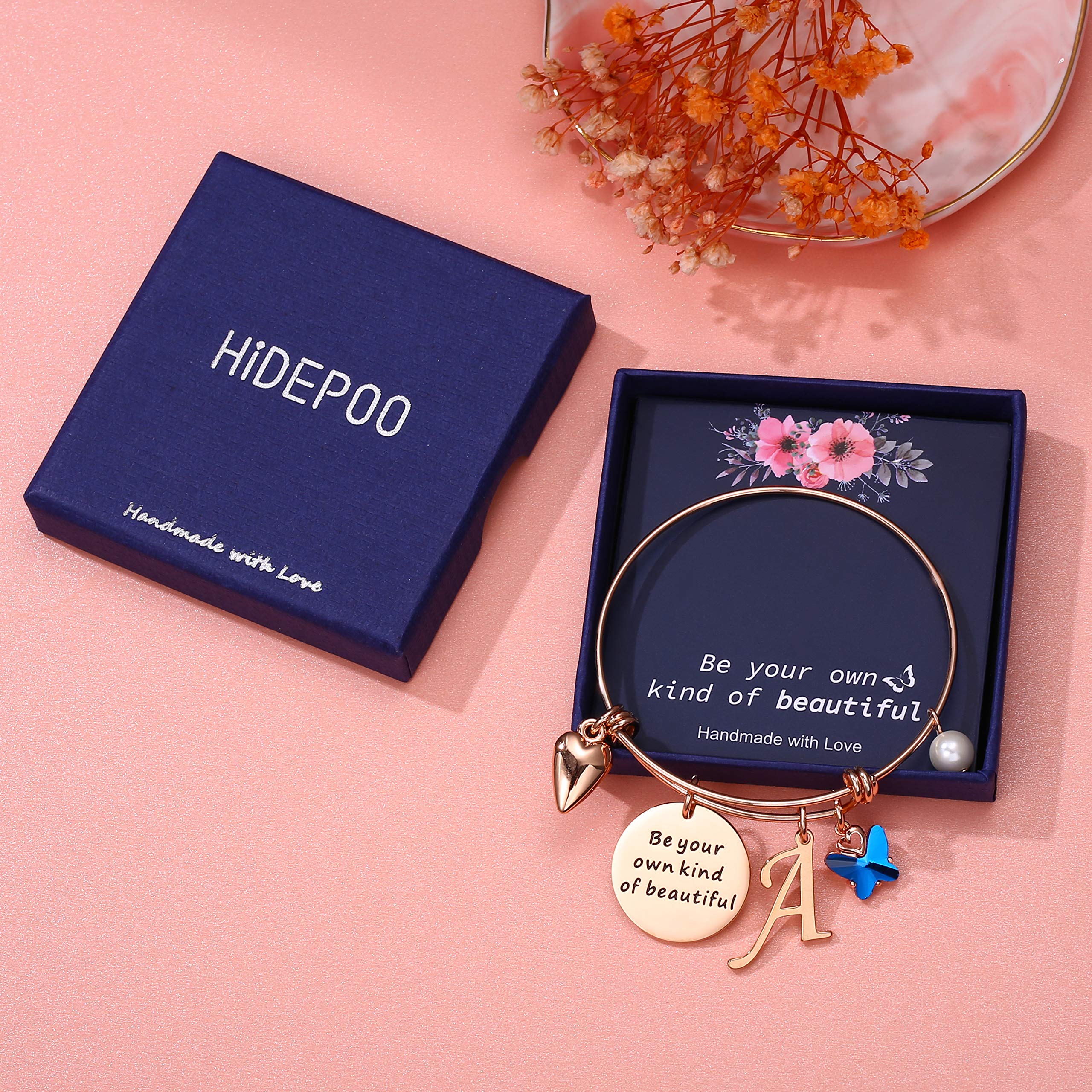 Hidepoo Butterfly Charm Bracelets for Women - Rose Gold Initial Bracelet with Birthstone - Personalized Jewelry Gift for Mom, Wife, Daughter | Birthday, Anniversary, Valentine's Day Present | Everyday Wear & Special Occasions