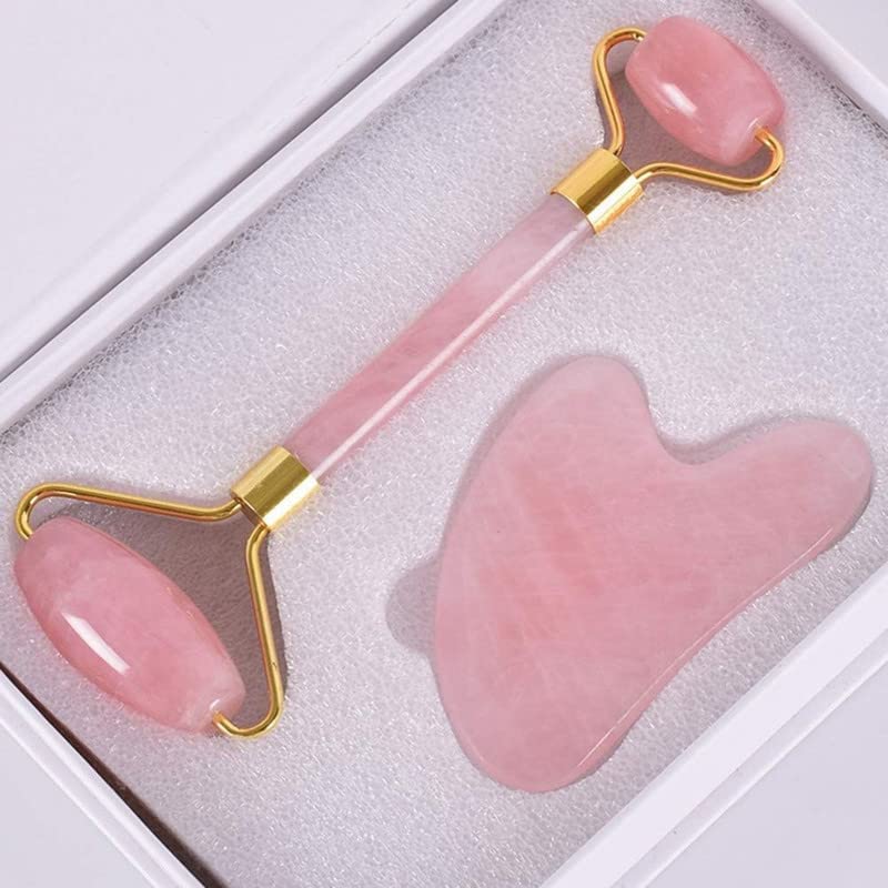 Premium Rose Quartz Facial Roller & Gua Sha Set - Anti-Aging Face Massager for Puffiness, Dark Circles & Skin Rejuvenation | Spa-Quality Skincare Tools for Home & Travel Use