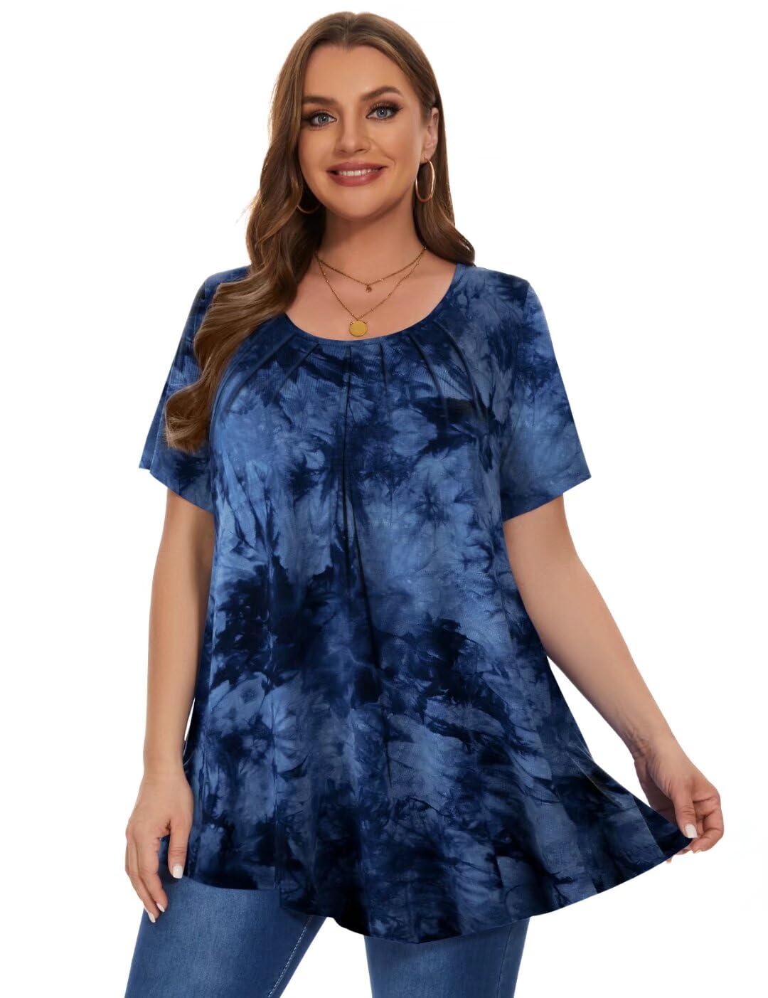 MONNURO Women's Plus Size Pleated Tunic Tops - Casual Summer Short Sleeve Blouses for Women | Perfect for Office Wear, Weekend Outings & Vacation Outfits