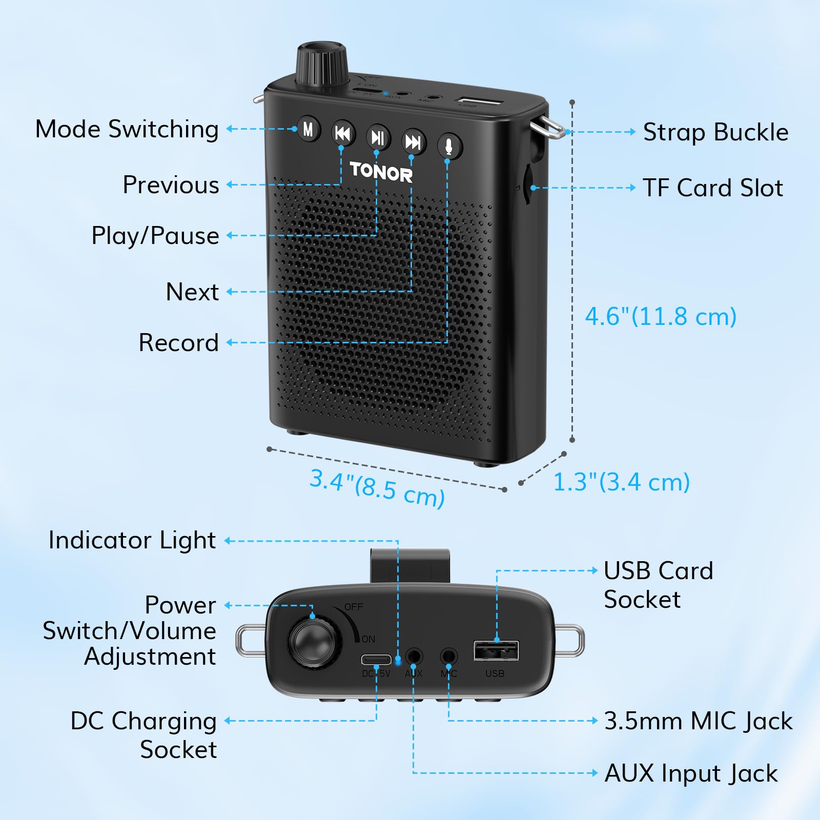 TONOR Portable Voice Amplifier with Wired Microphone - Rechargeable Mini PA System for Teachers, Tour Guides & Public Speaking | Ideal for Classroom, Yoga, Meetings & Outdoor Events (Model K10)