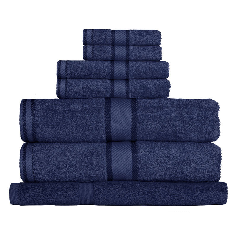 Premium 100% Cotton Bath Towel Set - Soft & Absorbent Navy Blue 7-Piece Towels for Bathroom, Spa, Gym & Beach Use