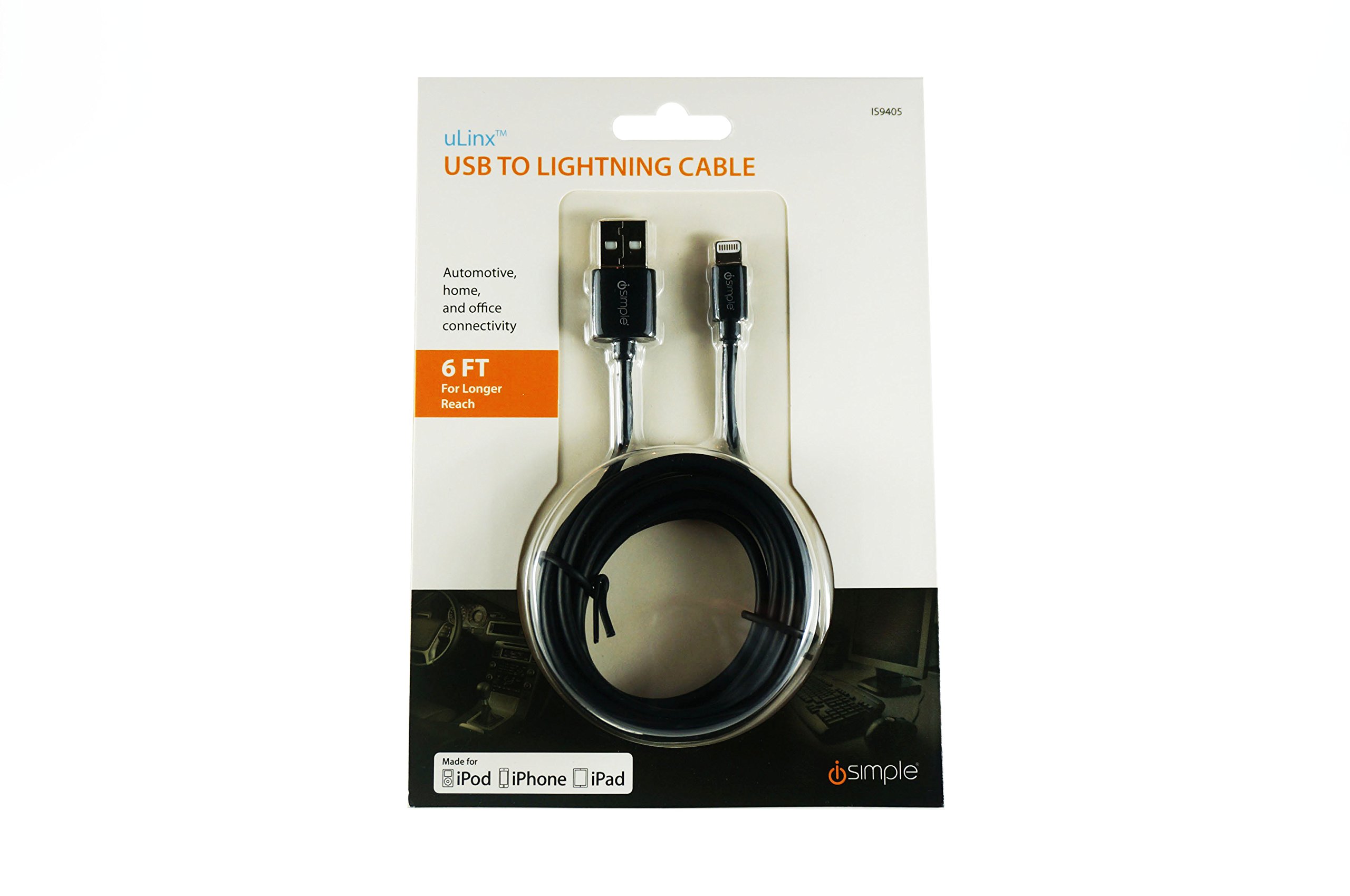 iSimple USB to Lightning Cable - Fast Charging & Data Sync for iPhone, iPad, iPod - Perfect for Home, Office & Travel Use