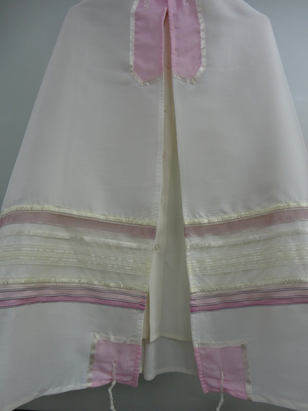 Elegant Cream & Pink Tallit for Women - Feminine Prayer Shawl for Bat Mitzvah, Girls & Women | Perfect for Synagogue Services, Jewish Ceremonies & Special Occasions