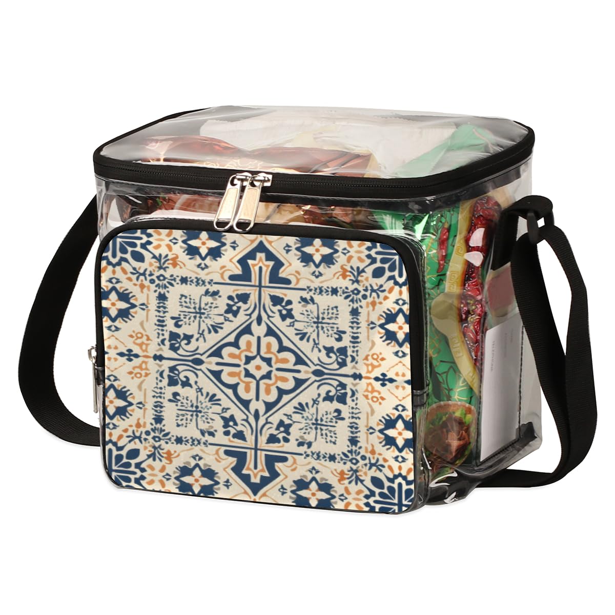GzLeyigou Transparent Tote Bag with Abstract Floral Design - Ethnic Pattern Crossbody Shoulder Bag for Women | Perfect for Lunch, Travel, Picnic, Concerts & Sports Events | Stadium Approved Clear Purse for Outdoor Activities