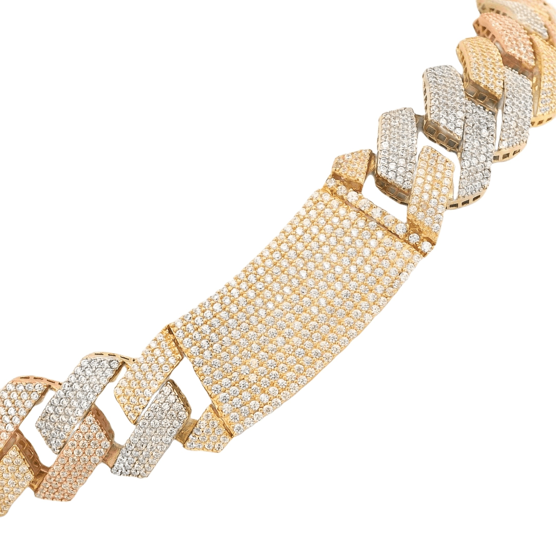 14K Hollow Cuban Link Chain with ITTALLO EDGE & Full CZ Stones - 18MM Width, 22 Inches - Tricolor Gold Jewelry for Men & Women | Perfect for Layering, Gifting & Everyday Wear