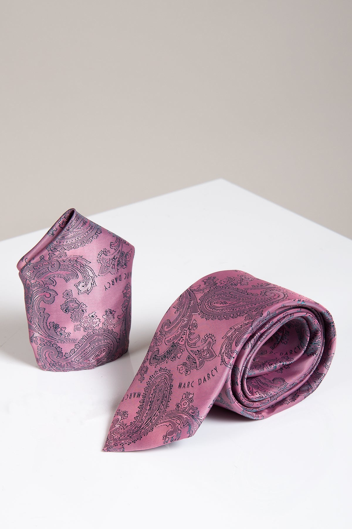 MD PAISLEY Pink Paisley Tie and Pocket Square Set for Men - Elegant Silk Necktie & Matching Pocket Handkerchief - Perfect for Weddings, Business Meetings & Formal Events