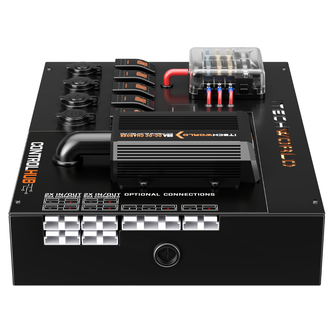 iTechworld 25A DC-DC Charger Control Hub - Dual Battery System for RVs, Boats & Off-Grid Power - Perfect for Camping, Marine & Solar Applications