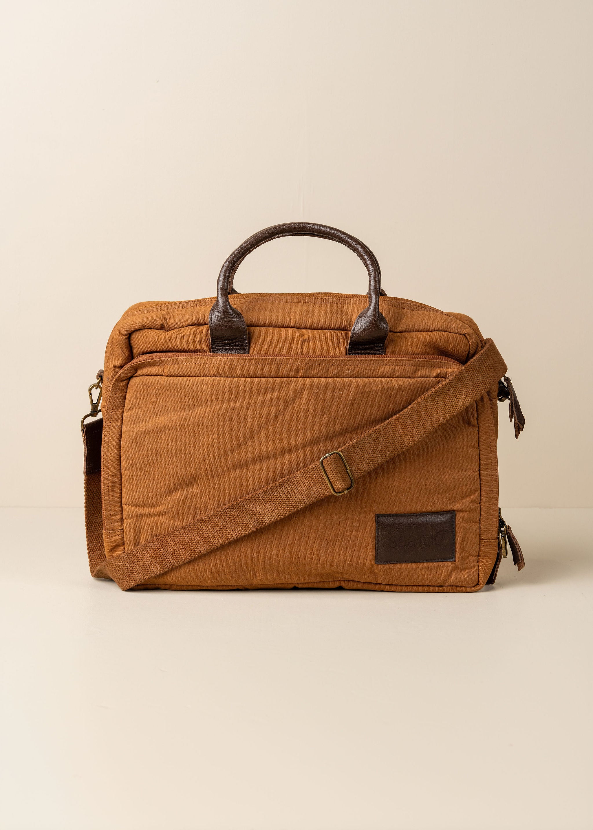 Premium Cinnamon Brown Canvas Laptop Bag for Men & Women - Durable 15.6 Inch Computer Briefcase - Perfect for Business Travel, Work Commute & College Campus Use