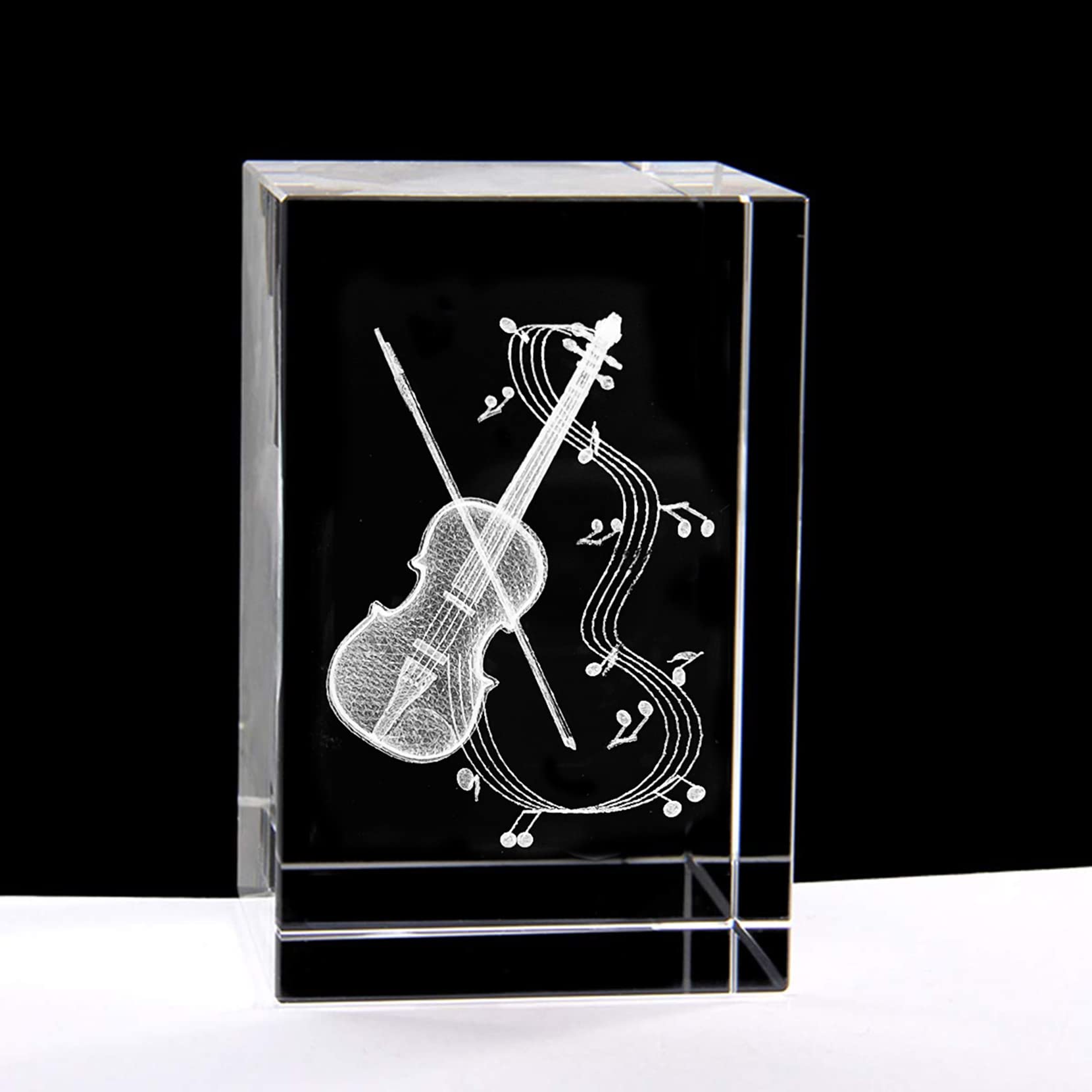 XINDAM 3D Violin Paperweight - Laser Engraved Crystal Glass Cube Music Gift for Graduation, Christmas, Birthday & Valentine's Day - Perfect for Office Desk Decor, Music Lover Present & Home Decoration