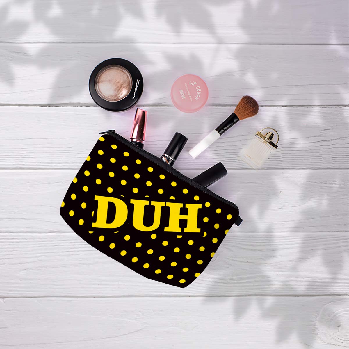 Crazyify Duhh Polka Dots Cosmetic Bag for Women - Waterproof Canvas Makeup Pouch with Zipper, Travel Toiletry Organizer - Perfect for Travel, Gym, and Daily Essentials Storage