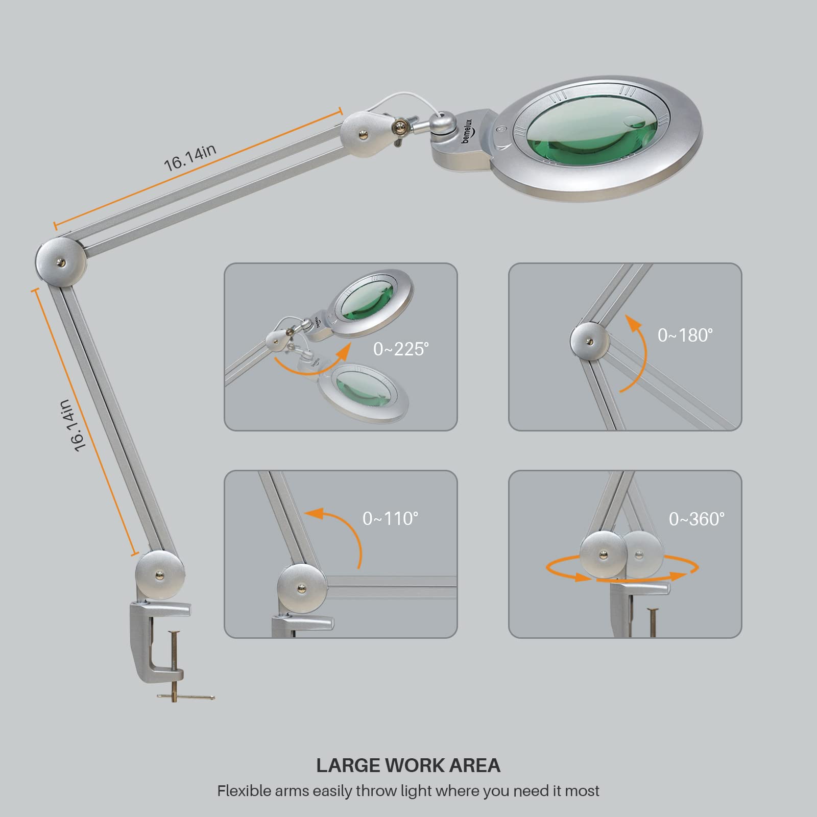 Bifocals Magnifying Desk Lamp with Clamp - 5X & 20X Diopter, 6