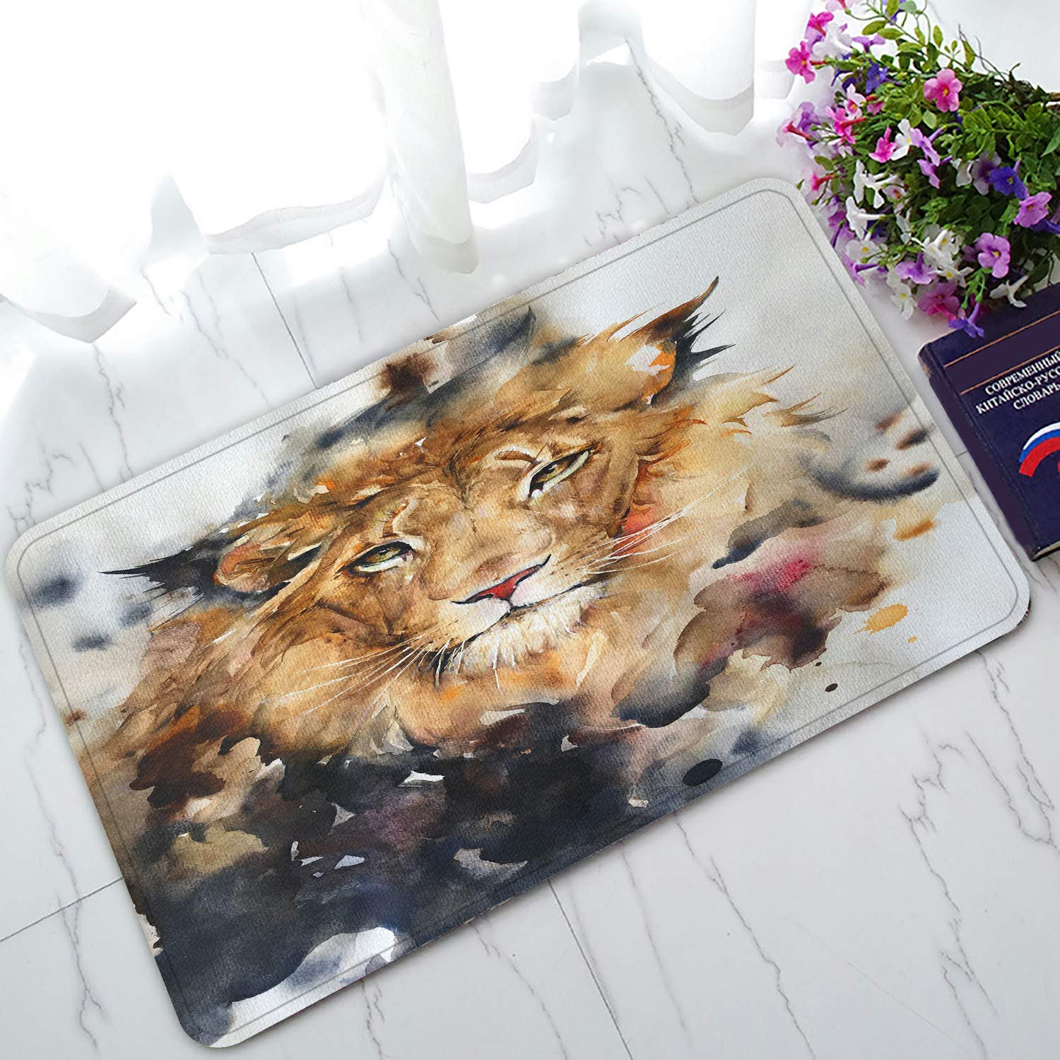 ECZJNT Lion Watercolor Painting Doormat - Non-Slip Bath & Entrance Rug - 30x18 Inch Welcome Floor Mat for Home Decor - Perfect for Front Door, Bathroom & Indoor Use