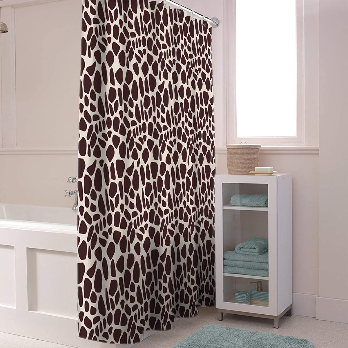 Waterproof Giraffe Dark Brown Shower Curtain Set with Hooks - 60x72 Inch Bathroom Decor for Bathtub & Shower - Perfect for Home, Apartment, and Hotel Use