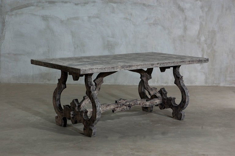 Hand Carved Rectangle Pedestal Dining Table with Scroll Legs - Solid Wood Farmhouse Dining Table in Natural Finish for Kitchen, Dining Room & Home Decor