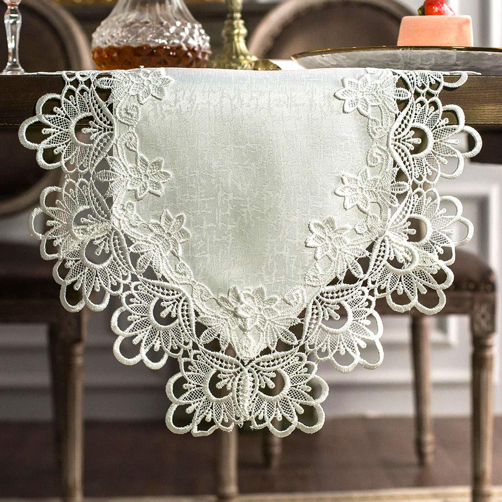 Exquisite Macrame Embroidery Rectangle Fabric Lace Table Runner - 16