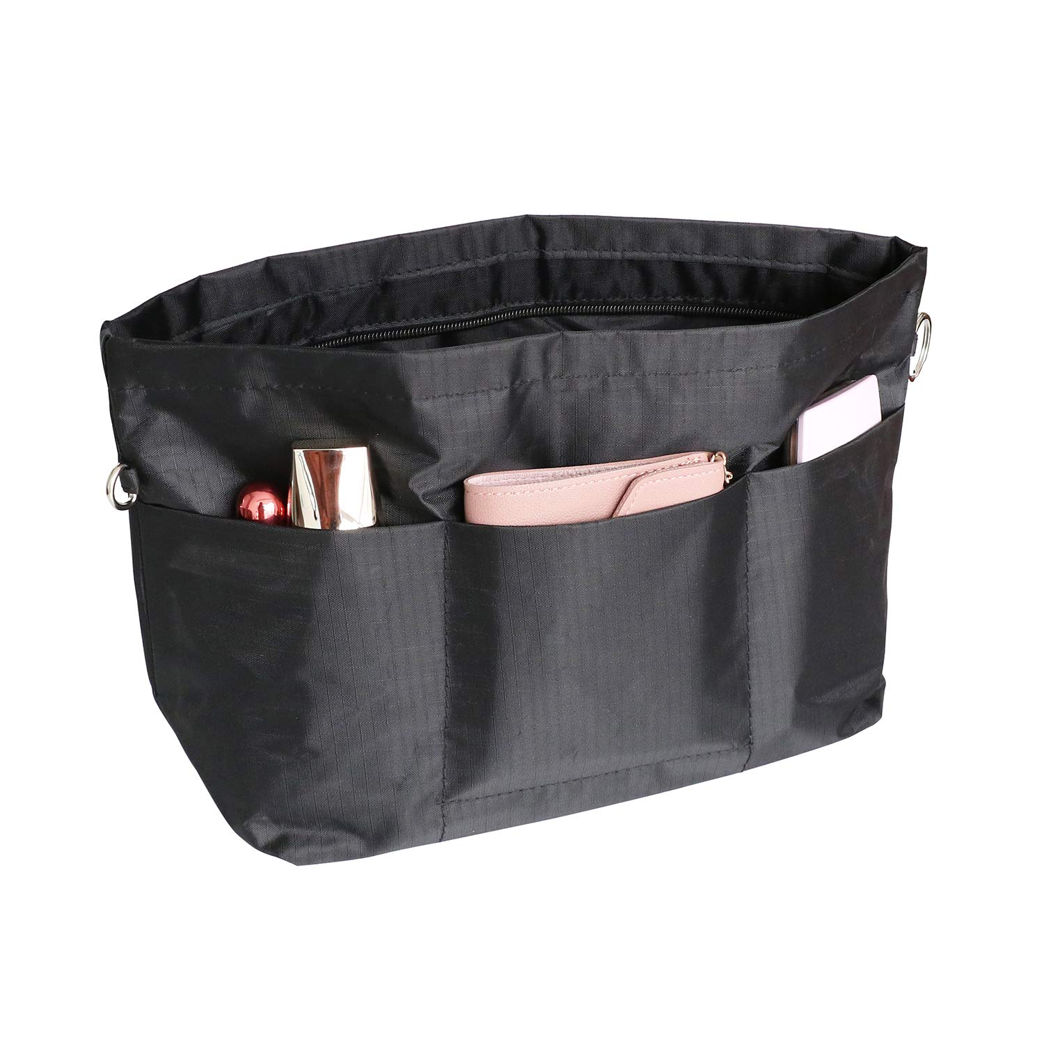 BeringLoad Joqoxin Nylon Purse Organizer Insert with Zipper Closure - Tote Bag Organizer for Handbags, Travel & Daily Use