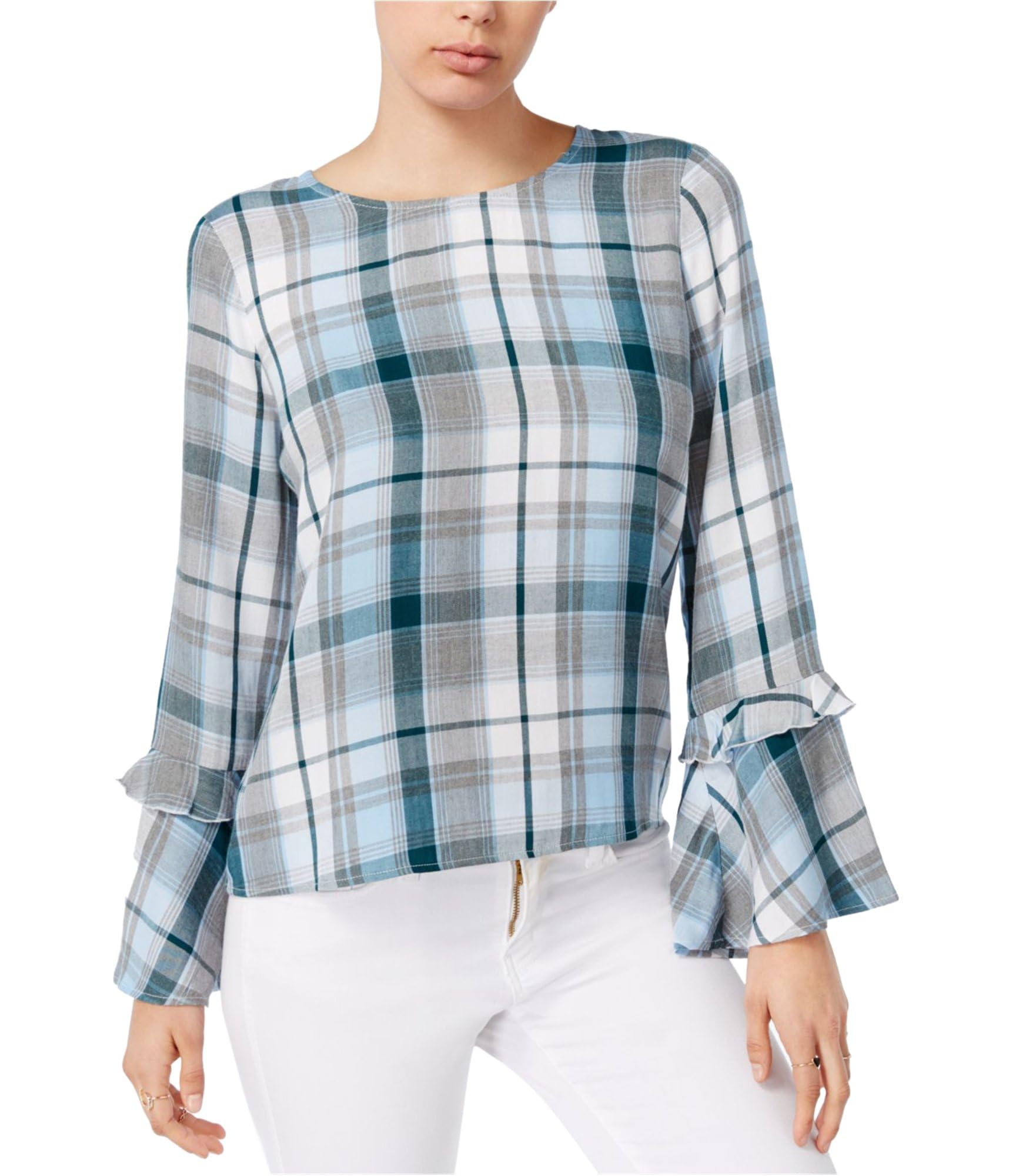 Maison Jules Women's Bell Peasant Blouse - Grey Small | Flowy Boho Top for Casual Outings & Summer Vacations