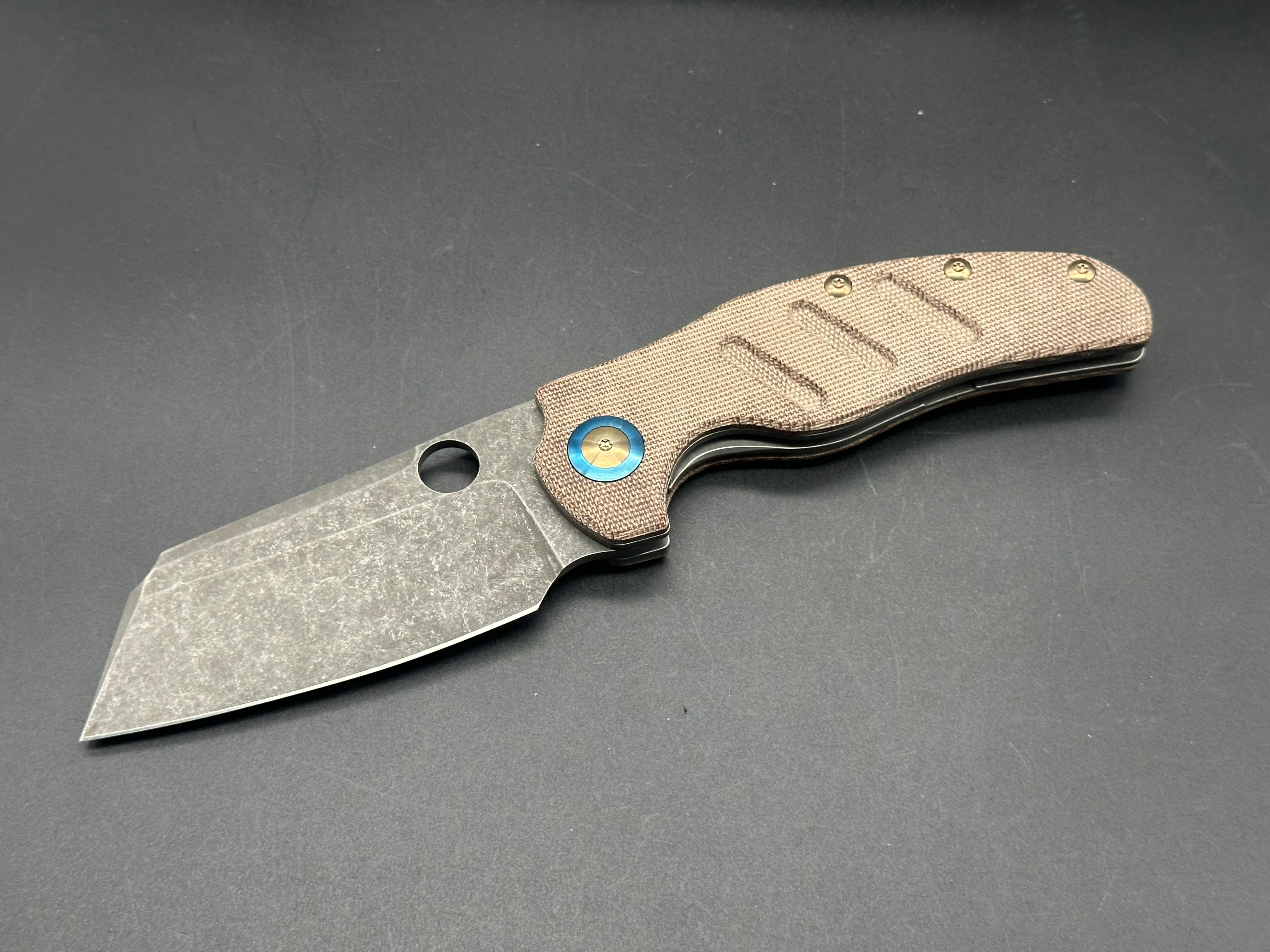 KIZER C01C Sheepdog XL Folding Knife - Brown Micarta Handle, 154CM Steel Blade - Heavy Modified for Outdoor, Camping & EDC Use