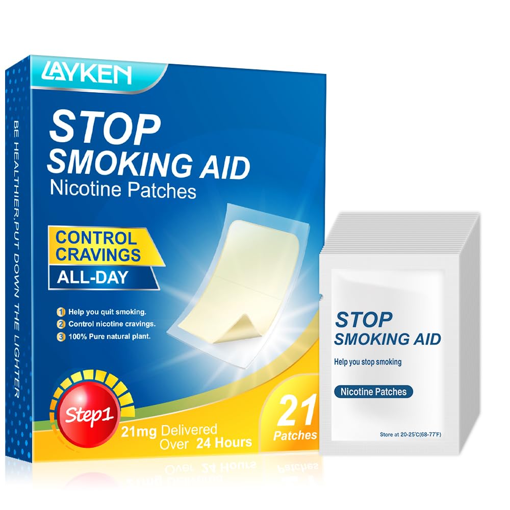 LAYKEN Nicotine Patches Step 1 - 21mg Smoking Cessation Aid | 24-Hour Transdermal System | 21 Count | Helps Quit Smoking | Perfect for Work, Travel & Stress Relief