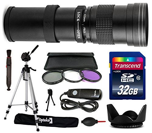 Opteka 420-800mm f/8.3 HD Telephoto Zoom Lens Bundle with 70