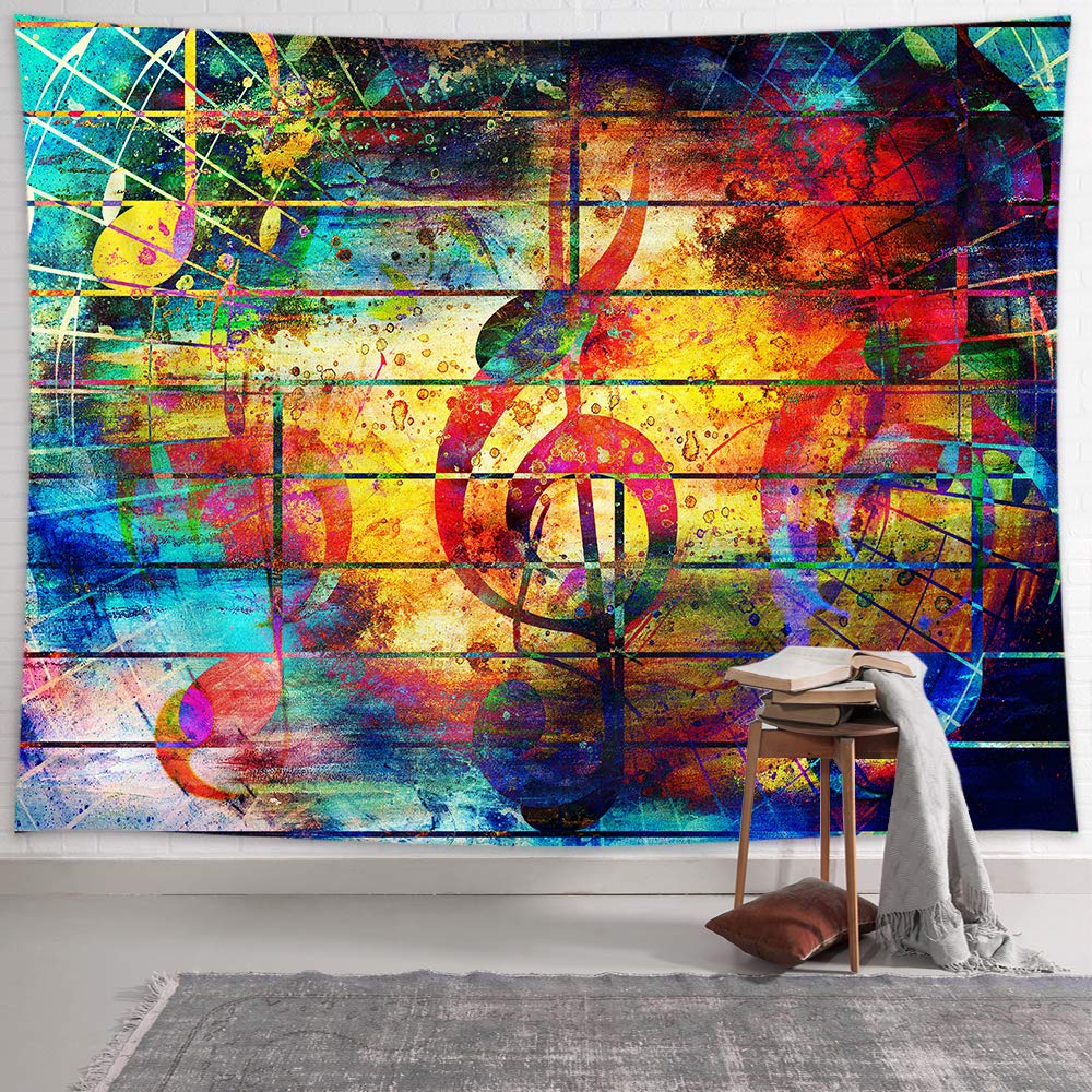 NYMB Music Tapestry Wall Hanging - Colorful Wooden Music Note Wall Art Decor, Psychedelic Bohemian Indian Style Tapestry for Bedroom, Living Room & Dorm - Perfect for Music Lovers' Home Decor & Gift Ideas