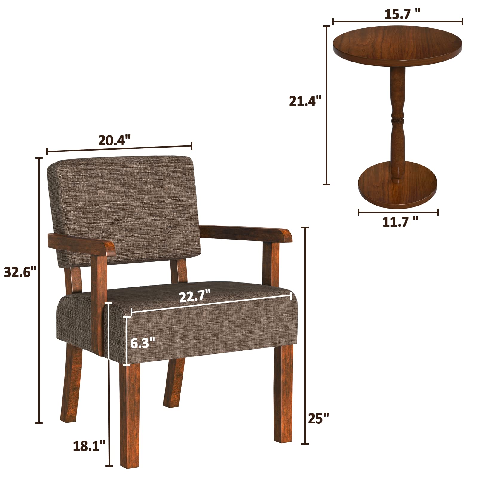 2-Piece Accent Chair Set with Side Table - Soft Upholstered Armchairs for Living Room, Bedroom, Reading Nook & Waiting Area - Modern Brown Lounge Chairs (AC01) - Perfect for Home Decor, Coffee Corner & Relaxation Spaces