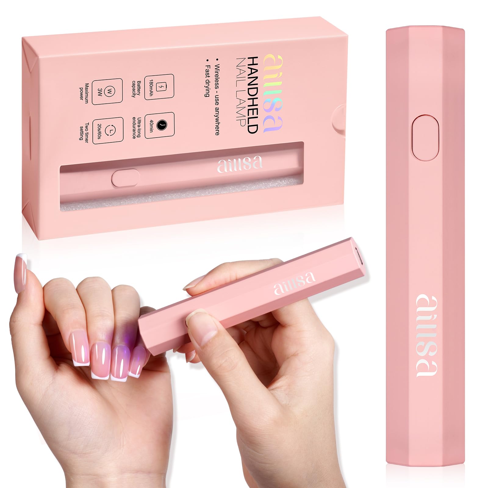 AILLSA Cordless LED Nail Lamp - Fast Curing UV Light for Gel Nails, Portable Handheld Mini Nail Dryer with Single Finger Design (Pink) | Perfect for Home Manicures, Salon Professionals & Travel Nail Care