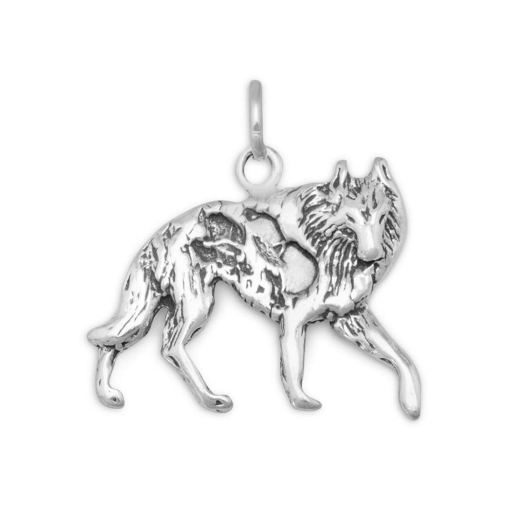 Oxidized 925 Sterling Silver Wolf Charm Pendant Necklace - 22mm Handmade Jewelry for Women | Perfect Gift for Birthday, Anniversary & Everyday Wear
