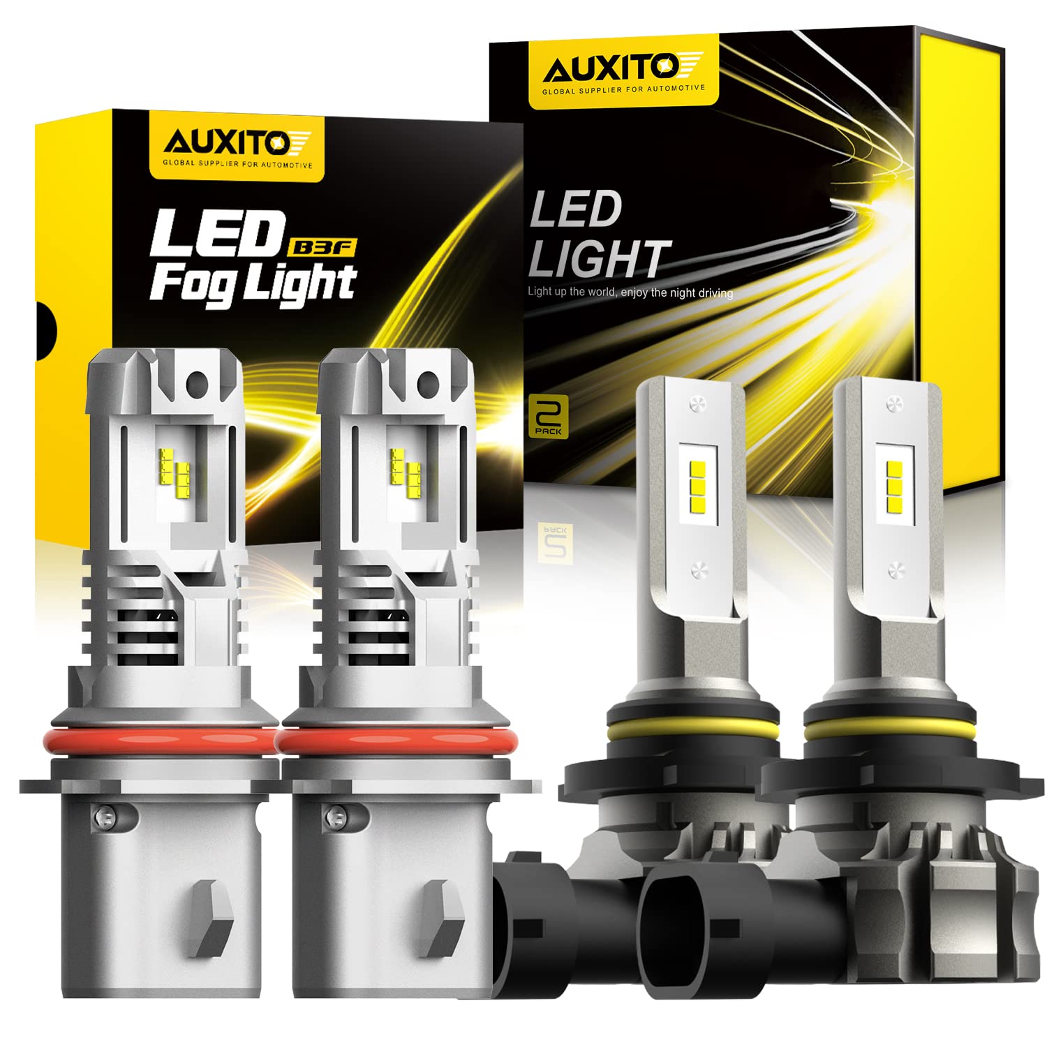 AUXITO 9145 9007 H10/9145 LED Fog Light Bulbs - Super Bright 6000K White 300% Brighter - Perfect for Ford F150, Chevy Silverado, Dodge Ram - Upgrade Your Night Driving & Foggy Conditions