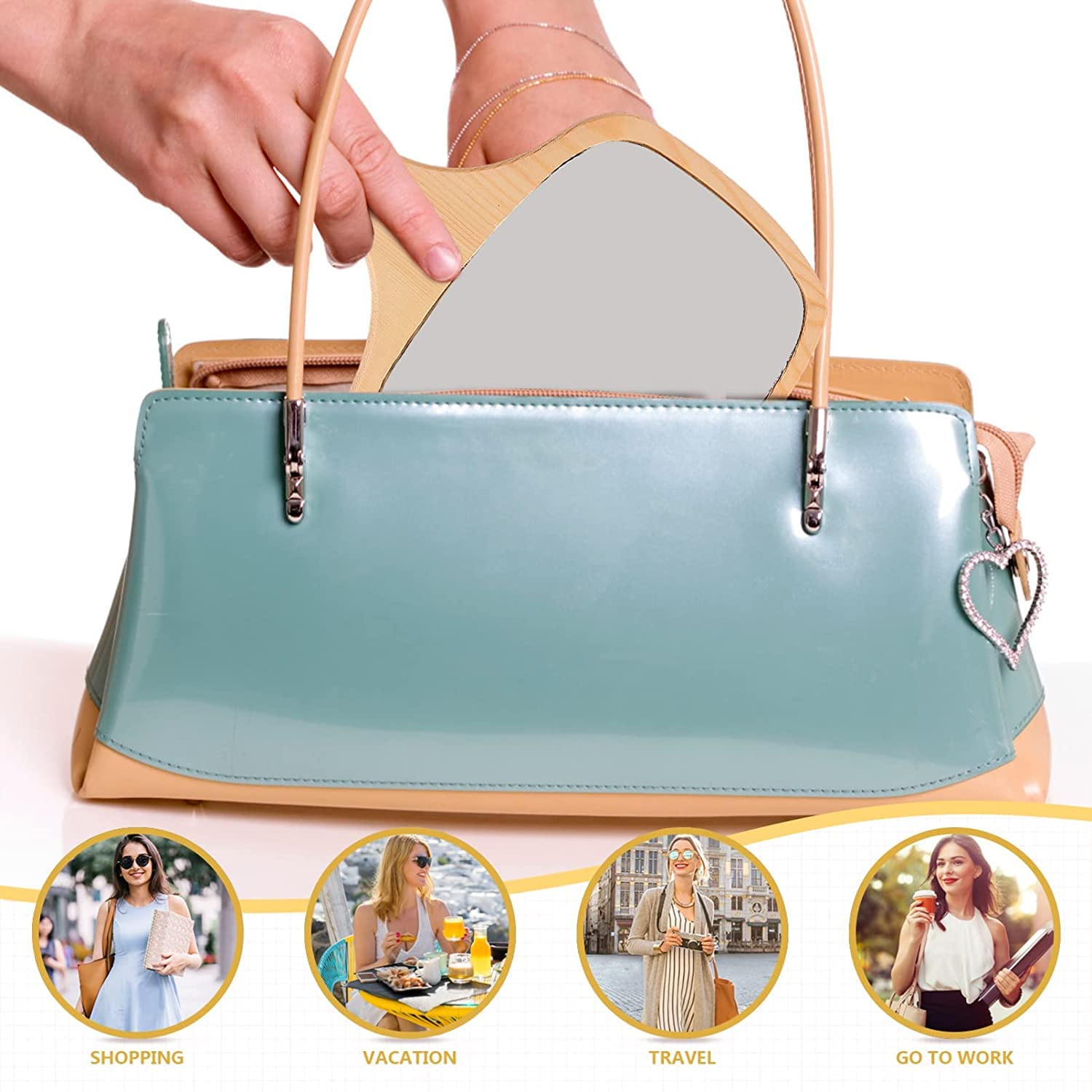 Wooden Handle Mirror for Shaving & Makeup - Portable Travel & Bathroom Use