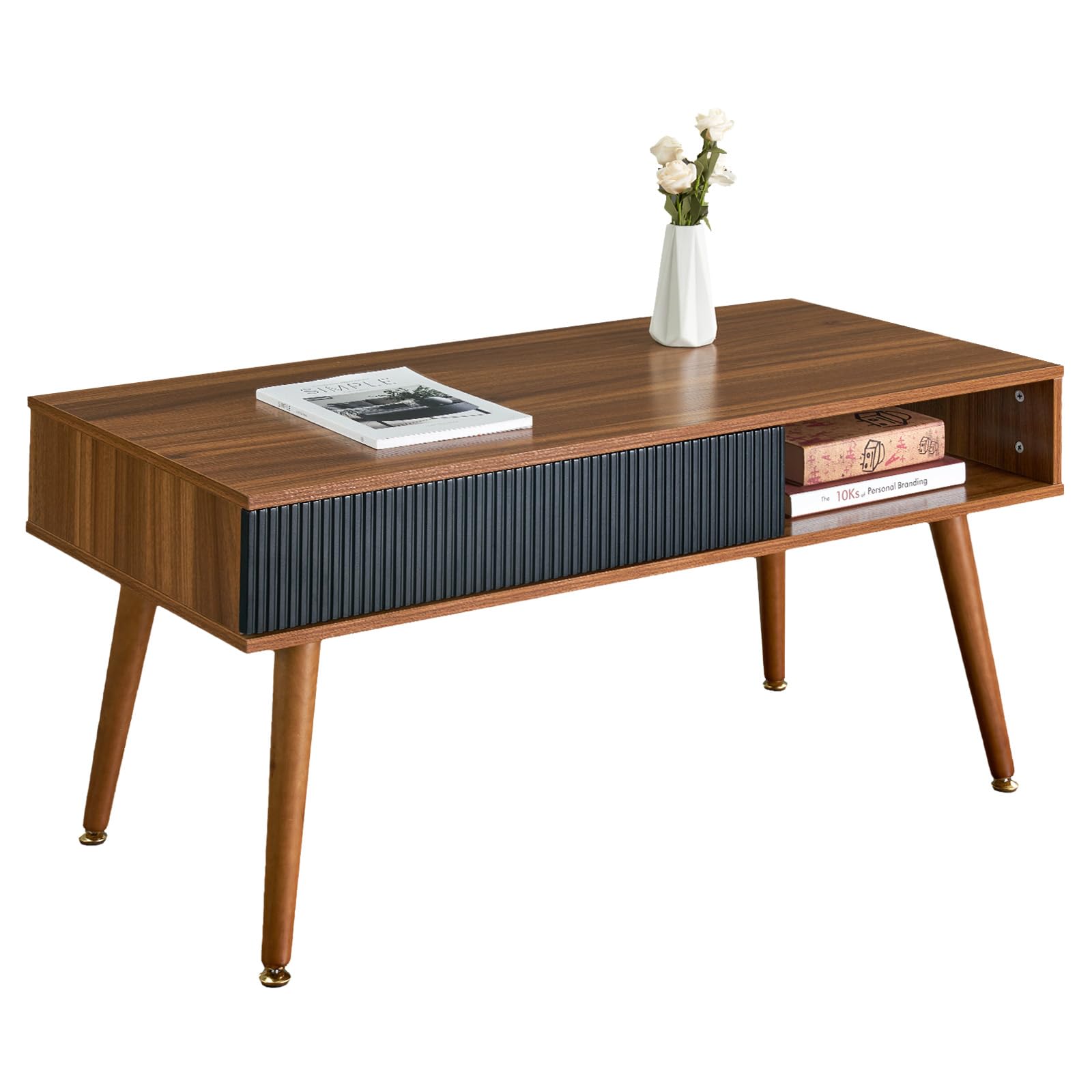 Artswish Mid Century Modern Coffee Table with Drawer & Open Storage - Walnut Wood Living Room Table for Home Decor | Perfect for Small Spaces, Apartments & Cozy Living Rooms