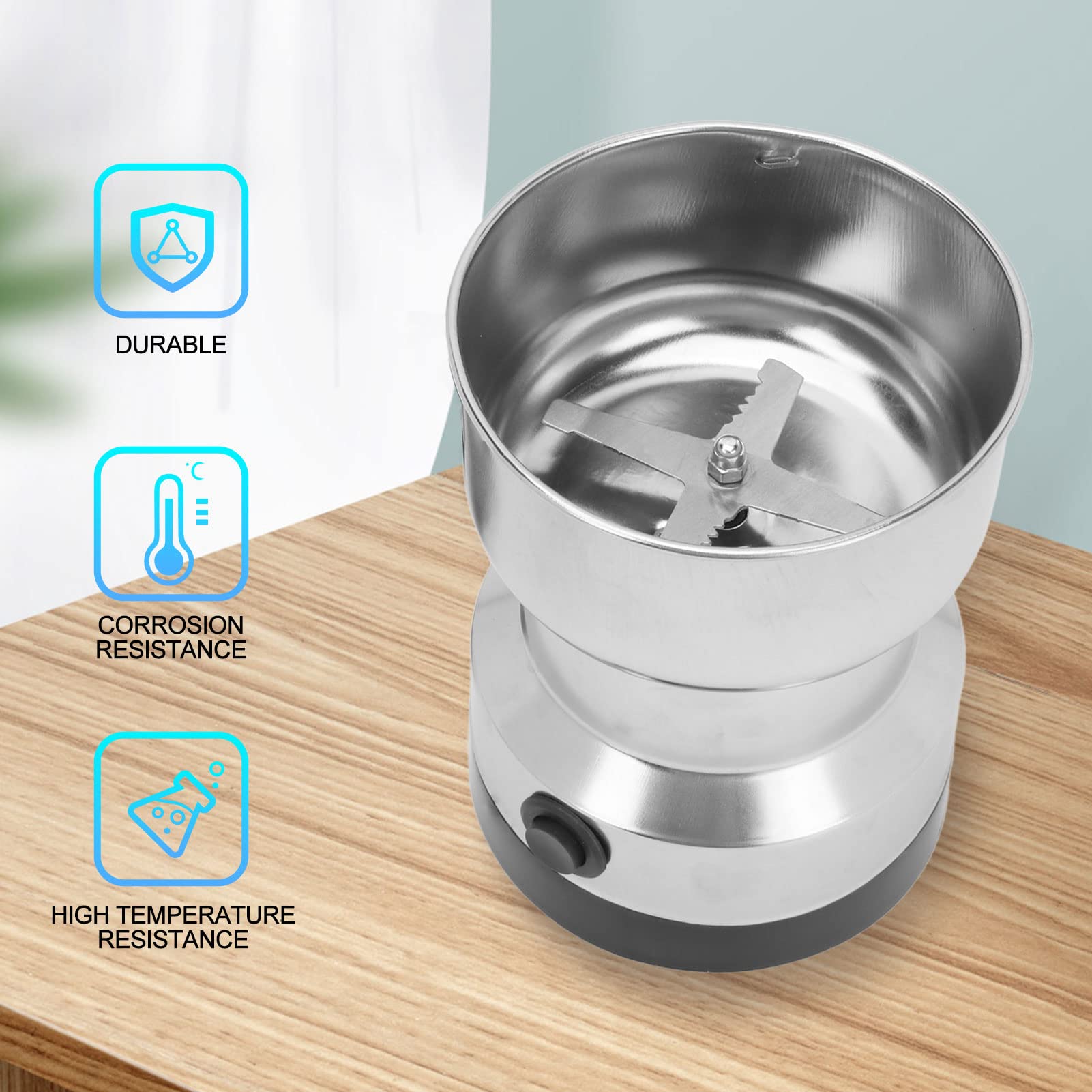 Premium Electric Coffee & Spice Grinder with Stainless Steel Blades - High Speed 110V US Plug - Compact Design with Clear Safety Cover - Perfect for Home Kitchen, Coffee Shops & Baking Enthusiasts
