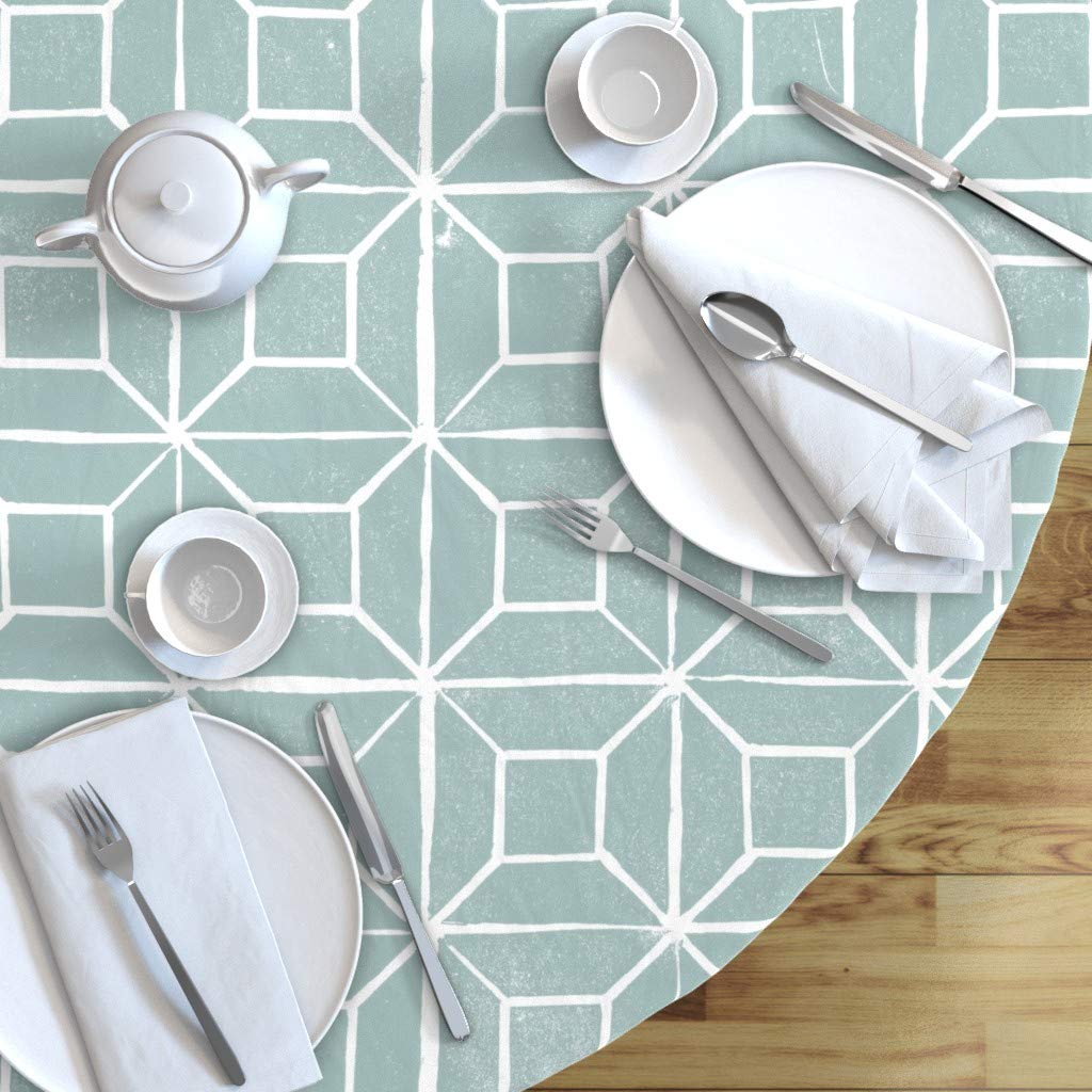 Custom Geometric Egg Blue Squares Abstract Cotton Sateen Tablecloth 70