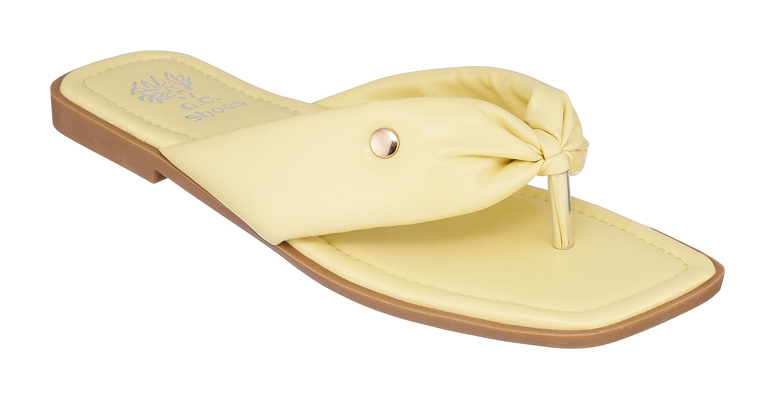 Women's Faux Leather Flat Sandals - Slip On Summer Slides with Single Knot Band & Knotted Cross Design - Comfortable Padded Thong Sandals for Beach, Vacation and Casual Outings