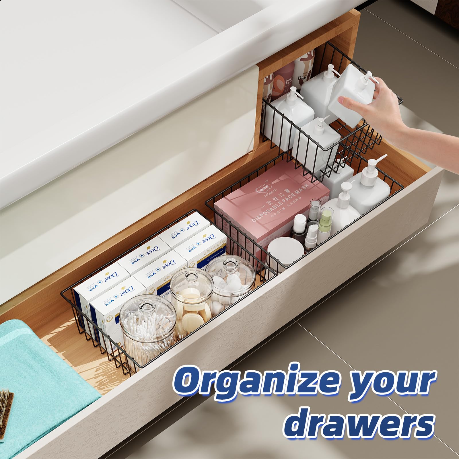 6 Pack Large Wire Baskets for Organization - Metal Pantry Storage Baskets for Cabinet, Kitchen, Garage & Bathroom - Black | Perfect for Home, Office & Retail Storage Solutions