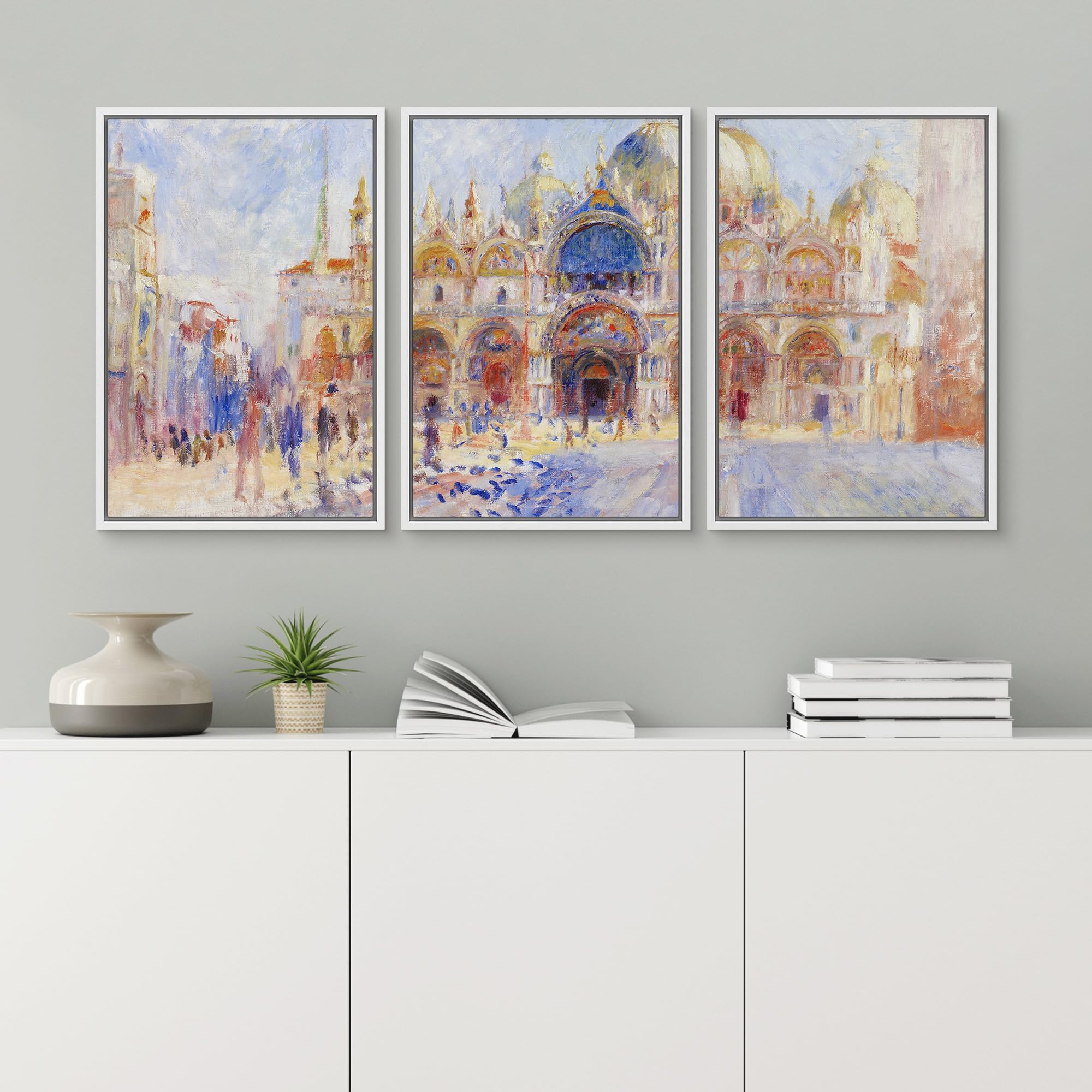 Pierre Auguste Renoir Piazza San Marco Venice Framed Canvas Wall Art - 16x24 Inch Oil Painting Reproduction, Cultural Historic Fine Art for Living Room, Bedroom, Office Decor | Perfect for Home & Office Wall Decor
